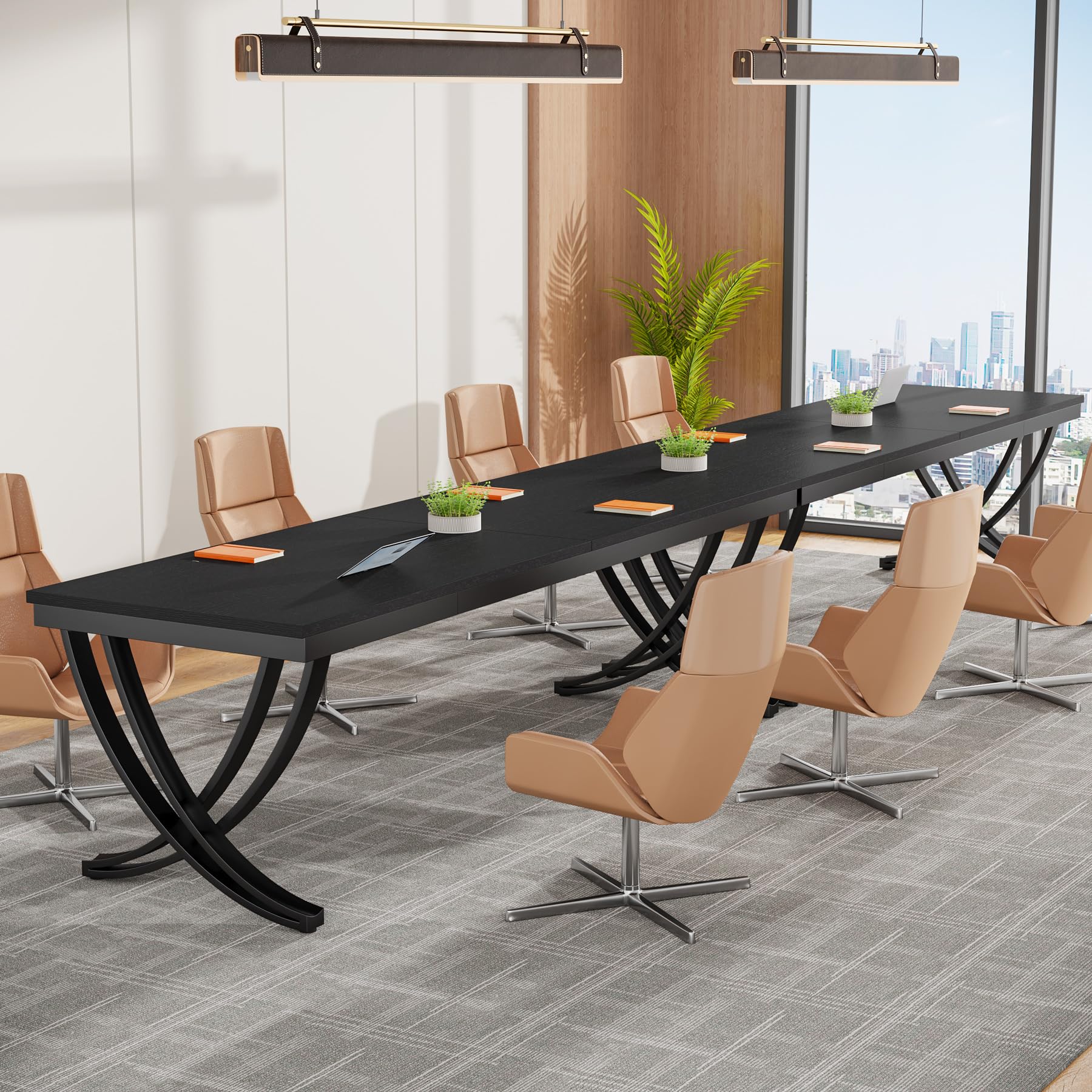 6.5FT Conference Table for 6-8 People, 78 inch Long Rectangular Seminar Table with Strong Metal Frame, Business Furniture Boardroom Desk for Office Meeting Conference Room (2PCS, Black)