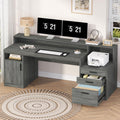 Computer Desk with 3 Drawers & Storage Shelves, 65 Inch Home Office Desk with File Drawer & Cabinet, Writing Study Desks with Monitor Stand & Printer Shelf, Dark Grey