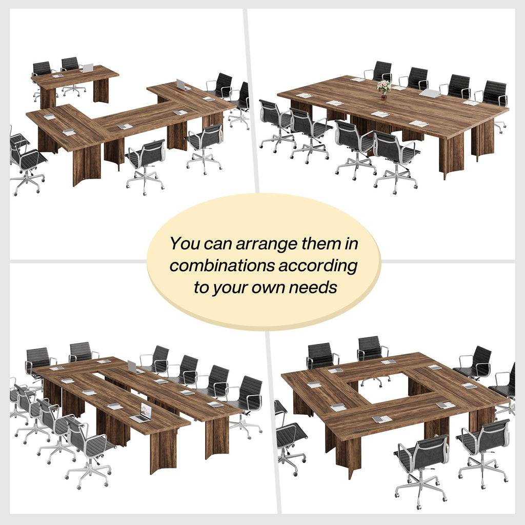 5.5FT Conference Table, 63-inch Rectangle Meeting Seminar Table, Large Wooden Business Tables for 4-6 People, Heavy Duty Pedestal (Dark Brown)