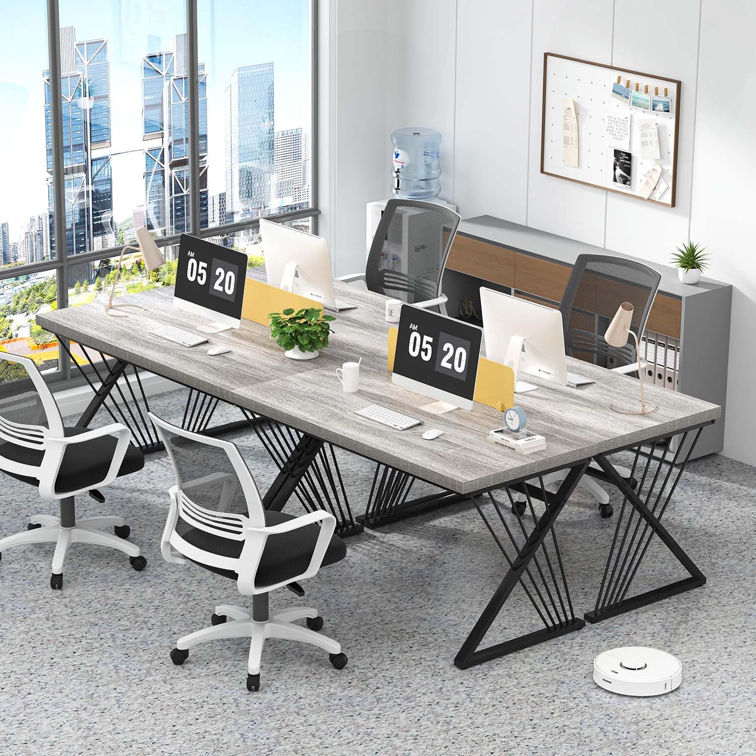 Modern Desks, Rustic Wood and Metal Computer Desk for Home Office, Simple Study Writing Work PC Table for Bedroom Living Room, Light Grey, 47 Inch