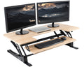 42 inch Height Adjustable Stand Up Desk Converter, V Series, Quick Sit to Stand Tabletop Dual Monitor Riser Workstation, Light Wood Top, Black Frame, DESK-V000VLO