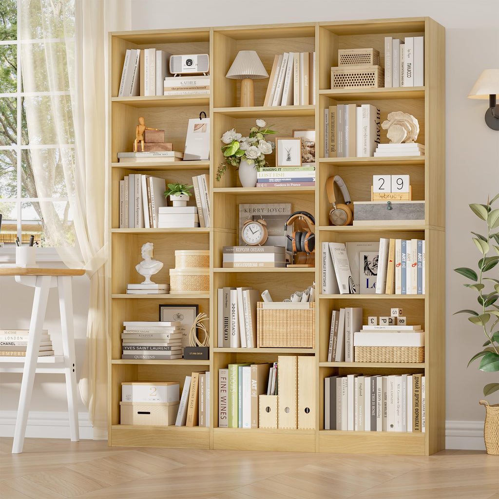 Triple Wide Bookshelf, Large Bookshelf with 17 Display Shelves