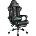 Gaming Chair, Video Game Chair with Massage Lumbar Support and Footrest Height Adjustable Ergonomic Computer Chair with Swivel Seat and Headrest, Full Black