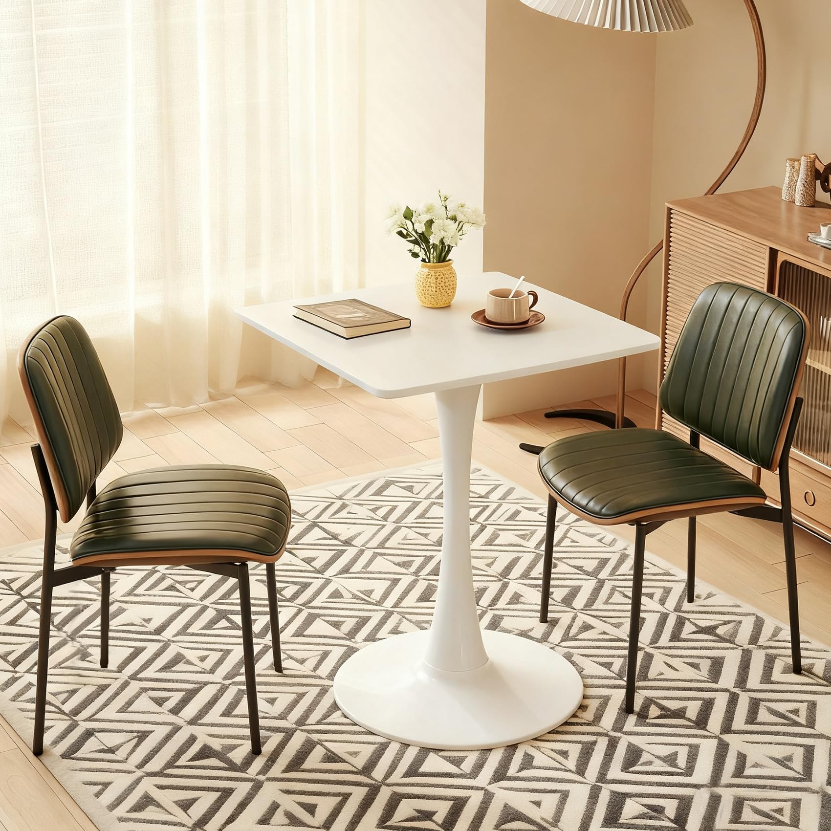 Hansweld Square Dining Table, 24" Tulip Table with Thickened Tabletop & Metal Pedestal, Mid Century Modern Bistro Table for Kitchen, Small Places, Living Room, Cafe (White)