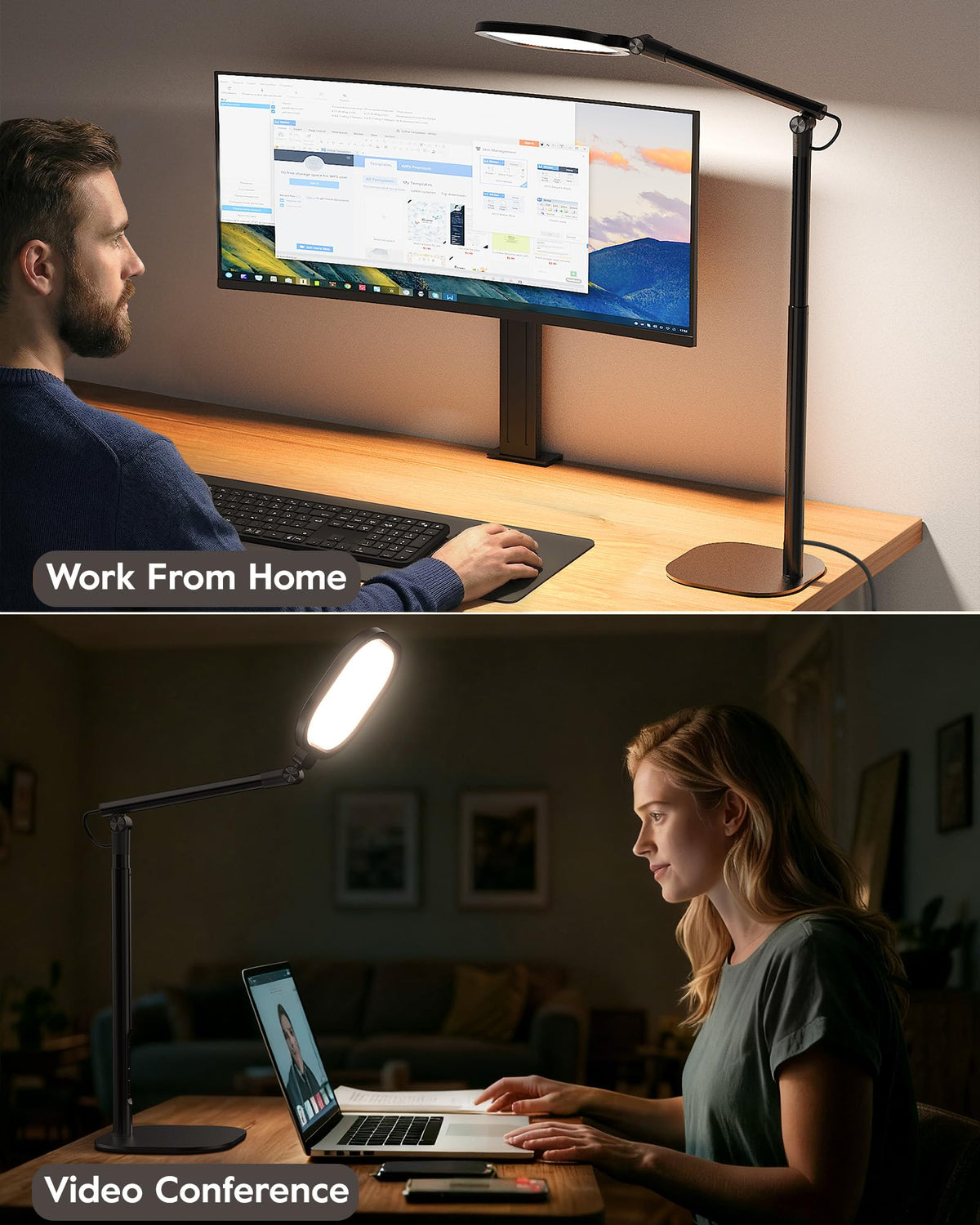 Tall LED Desk Lamps Home Office, Edge-Lit Eye-Care, 50 Light Modes