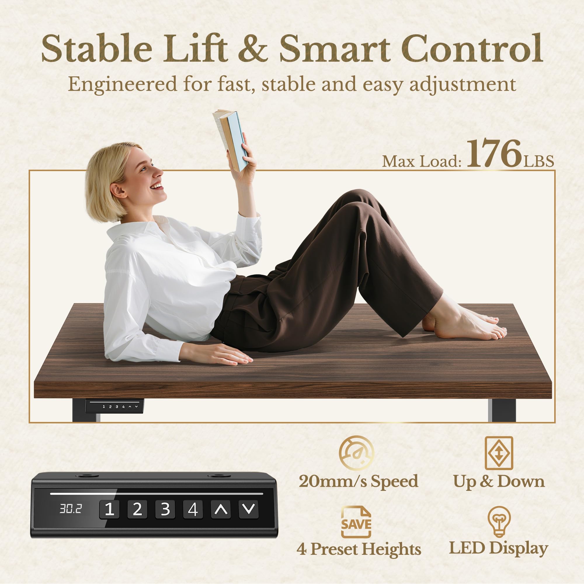 Electric Standing Desk, 48 Inch Adjustable Height Sit Stand Up Desk with 1.18" Thickness Whole-Piece Desktop, Computer Office Desk for Home Office, Black Walnut