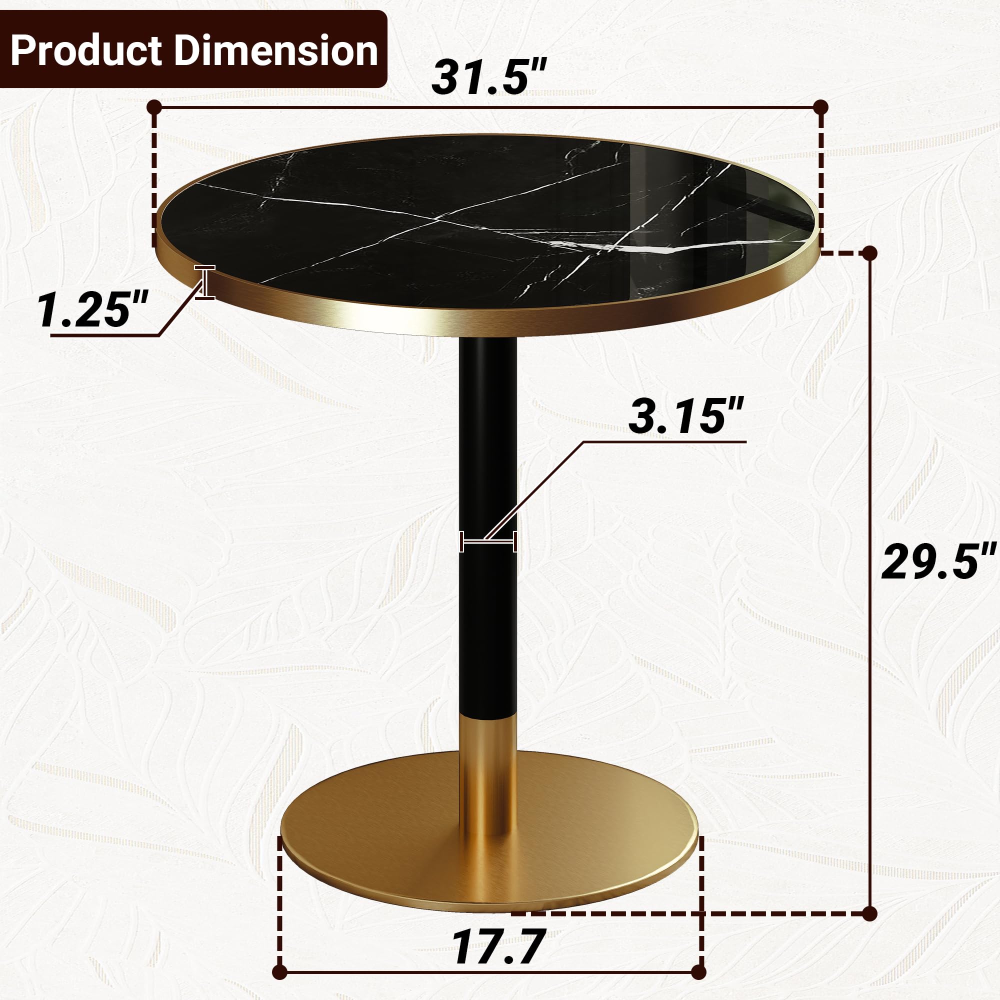 hausway 31.5" Tulip Table,Round Kitchen Dining Table for 2-4 with Thick Sintered Stone Top,Titanium Golden Pedestal Base,Heat-Resistant,Bistro Table for Dining Room,Café,Small Space（Inky Axis）