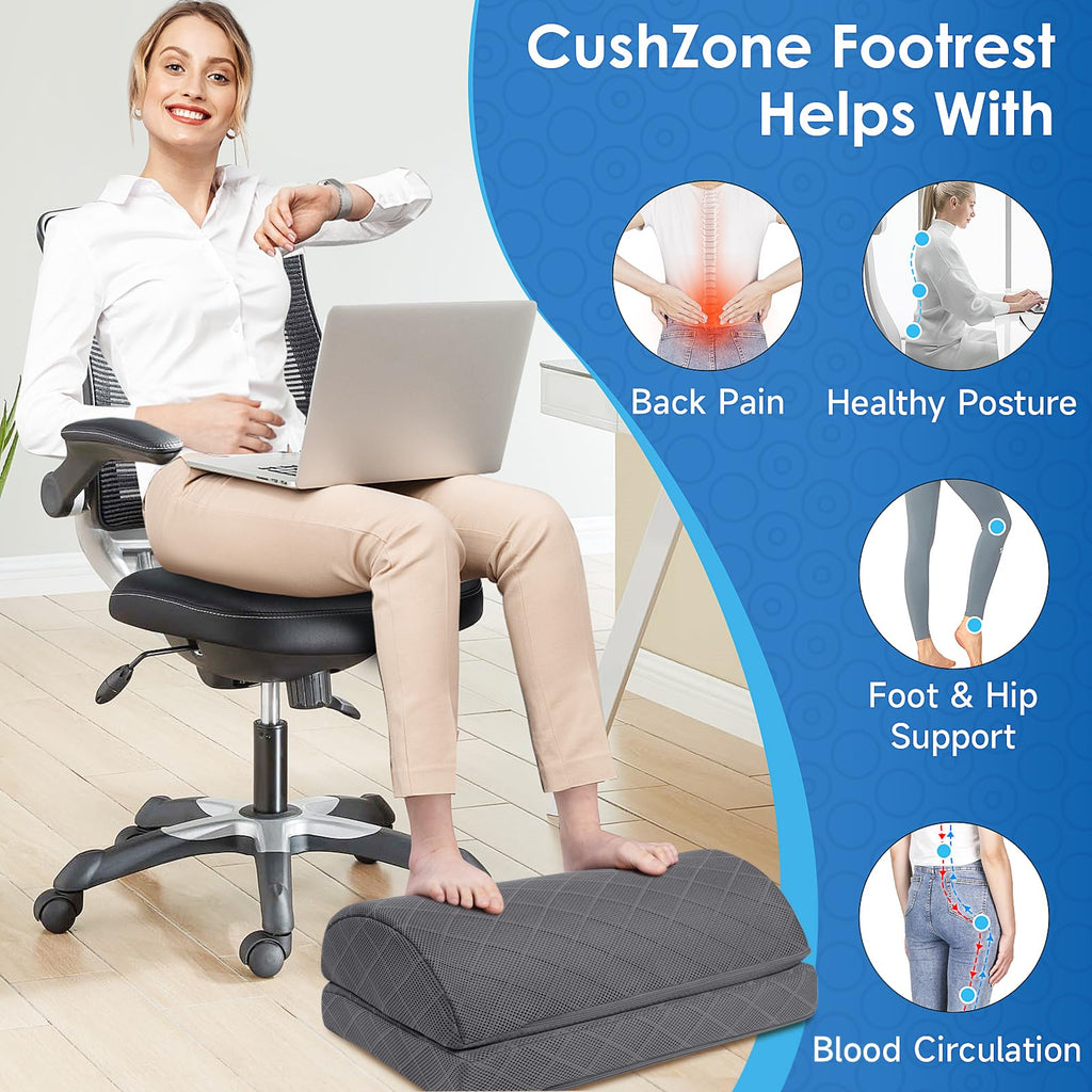 Foot Rest for Under Desk at Work Adjustable Foam for Office and Home, Office Desk Accessories，Comfortable Footrest with 2 Adjustable Heights，Back & Hip Pain Relief (Gray-16.9 in)