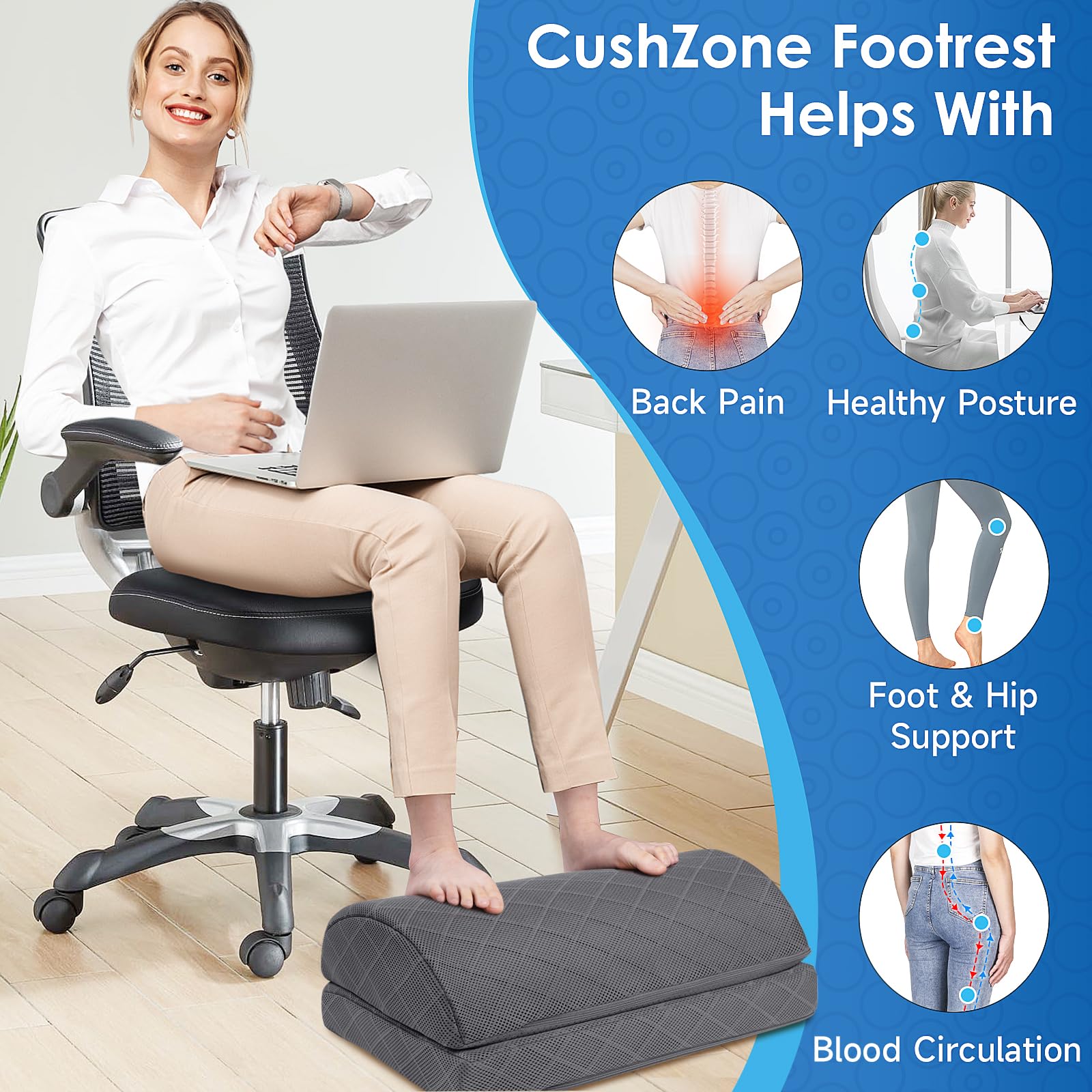 Foot Rest for Under Desk at Work Adjustable Foam for Office and Home, Office Desk Accessories，Comfortable Footrest with 2 Adjustable Heights，Back & Hip Pain Relief (Gray-16.9 in)