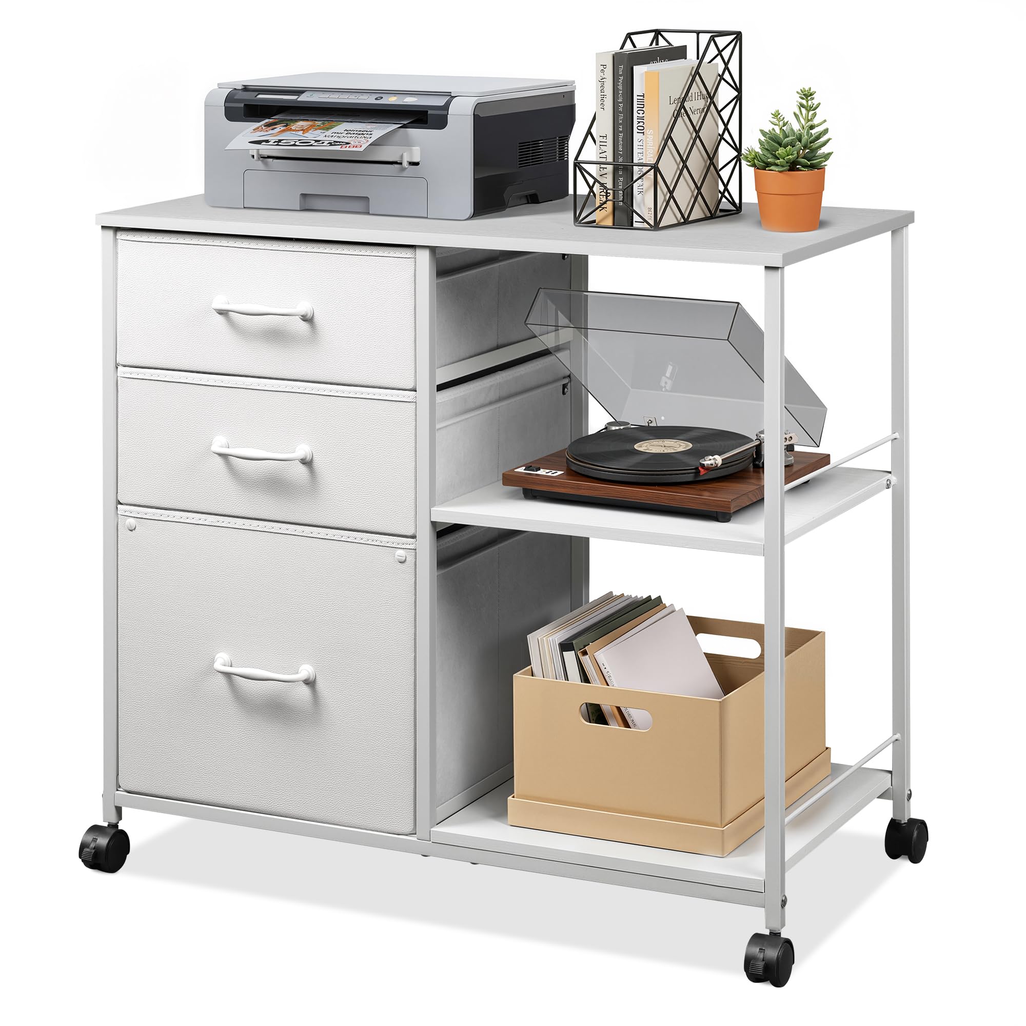 3 Drawer Mobile File Cabinet with Open Storage Shelf