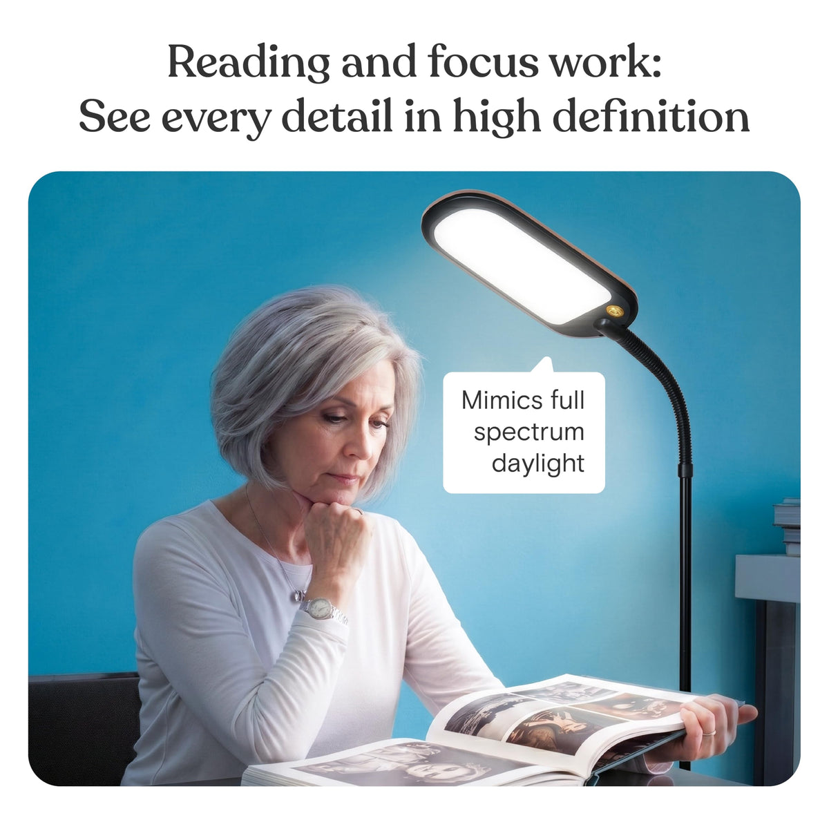 Litespan Slim LED Floor Lamp - Modern Reading Light Over Chair for Living Rooms & Offices, Tall With Adjustable Gooseneck, Crafts Work Light, Dimmable Standing for Bedroom - Wood