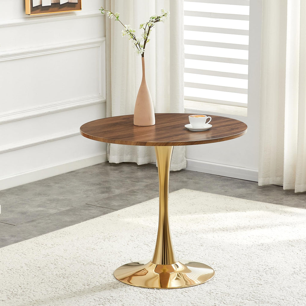 Round Tulip Dining Table, 31.5" Circle Tulip Table with Thickened Tabletop & Metal Pedestal, Mid Century Modern Bistro Table for Kitchen, Small Places, Living Room