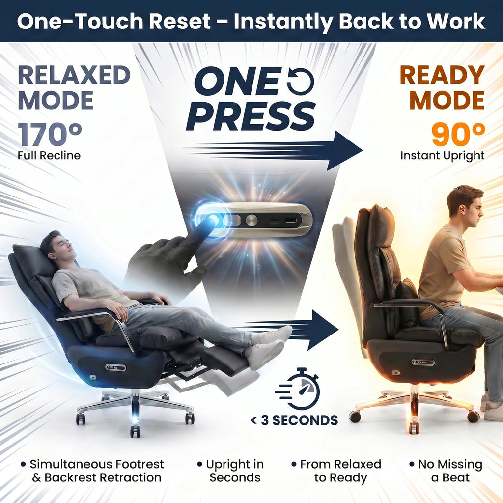 Dual Motor Executive Office Chair with Footrest, One-Touch Reset, 170° Reclining Wide Seat Ergonomic Leather Desk Chair, 450LBS Big and Tall for Home&Office (Black)
