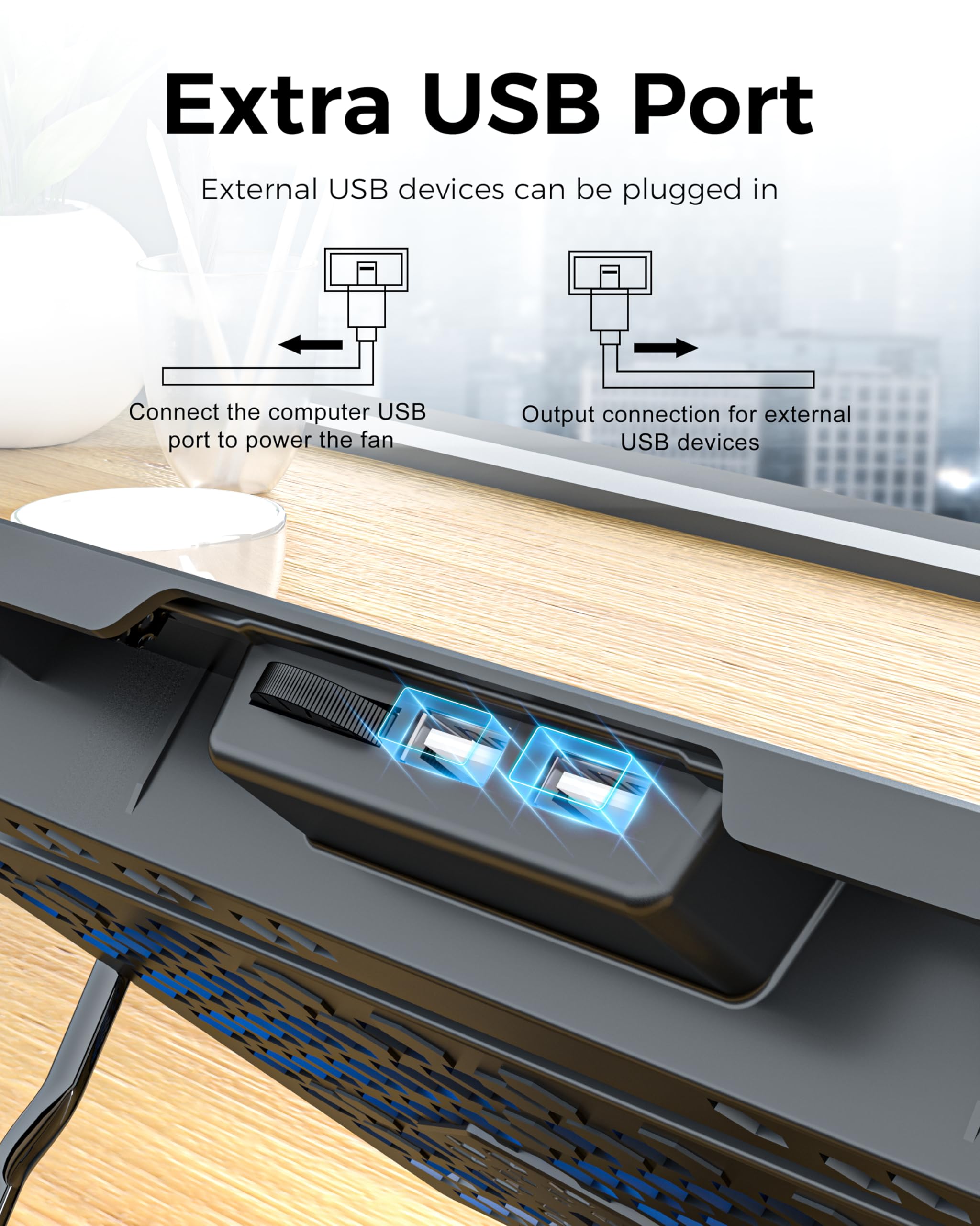 Laptop Cooling Pad 5 Fans Up to 17.3 Inch Heavy Notebook Cooler, Blue LED Lights, 2 USB Ports, S035, Blue-5fans