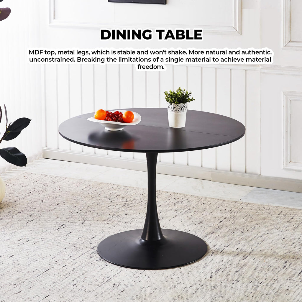 Sybrioka 42" Tulip Table for 4-6 Persons Modern Round Dining Room Table, Mid-Century Modern Black Small Kitchen Table with MDF Wooden Top, Leisure Coffee Table for Living Room, Dining Room, Office
