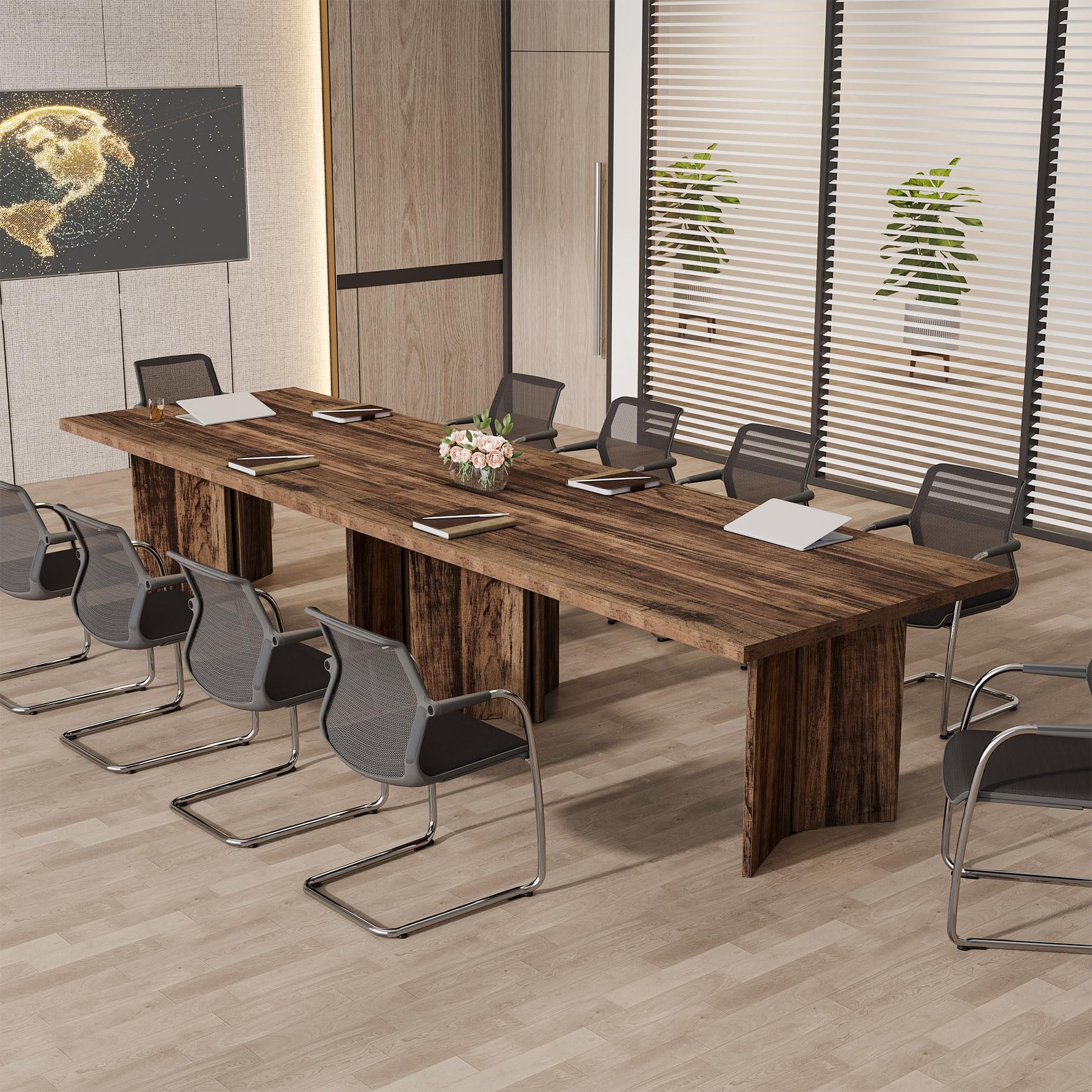 5.5FT Conference Table, 63-inch Rectangle Meeting Seminar Table, Large Wooden Business Tables for 4-6 People, Heavy Duty Pedestal (Dark Brown)