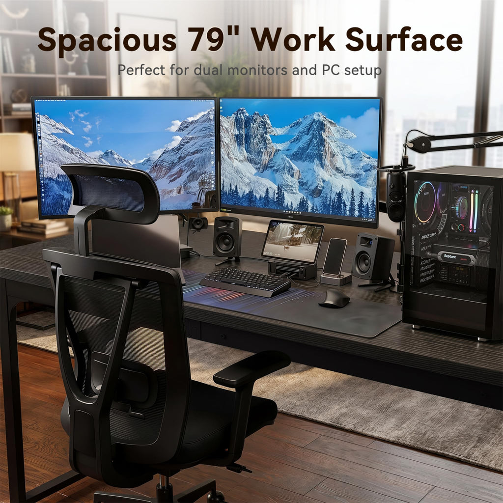 79 Inch Large Computer Desk with Power Outlet, Extra Long Desk for Home Office & Gaming, Spacious Writing Table for Study and Crafting, Black