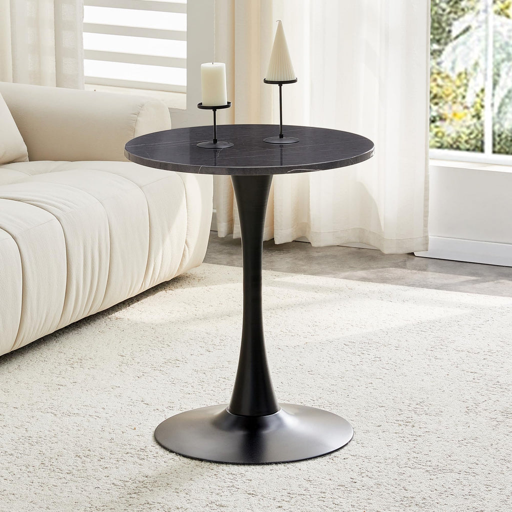 Round Dining Table, 23.6" Circle Tulip Table with Thickened Tabletop & Metal Pedestal, Mid Century Modern Bistro Table for Kitchen, Small Places, Living Room