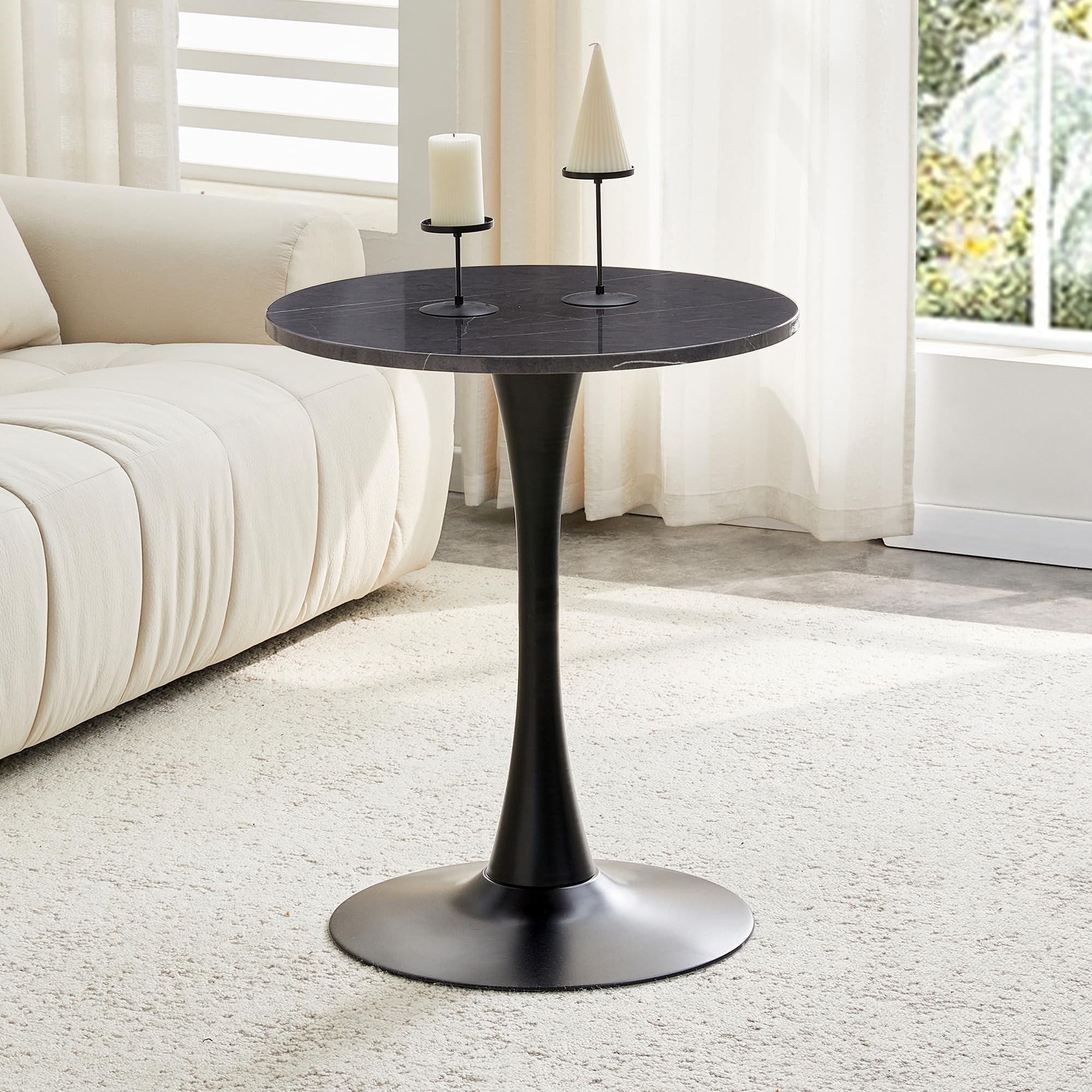 Round Dining Table, 23.6" Circle Tulip Table with Thickened Tabletop & Metal Pedestal, Mid Century Modern Bistro Table for Kitchen, Small Places, Living Room