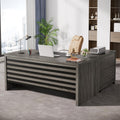 62.2" Executive Desk with Mobile File Cabinet, L-Shaped Office Desk with Storage Shelves, Large Computer Table Business Workstation Set for Home Office, Grey