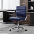 Armless Office Desk Chair, Mid Back Leather Conference Room Chairs Without Armrests, Modern Office Chair Ribbed.