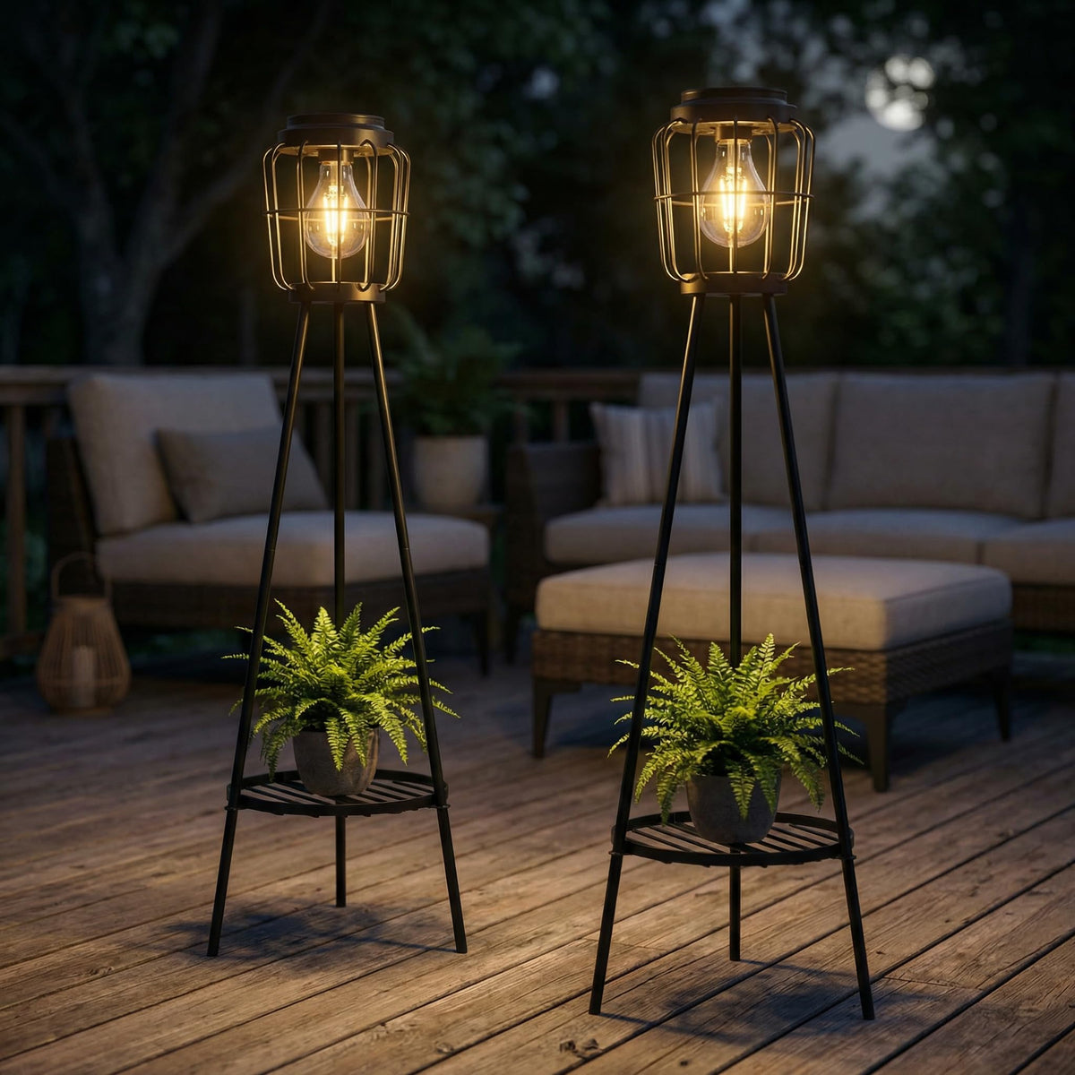 2 Pack Solar Lights with Plant Stand, Outdoor Floor Lamp, Waterproof Solar LED Edison Bulb Floor Lamps for Patio Porch Deck Yard Garden Decor
