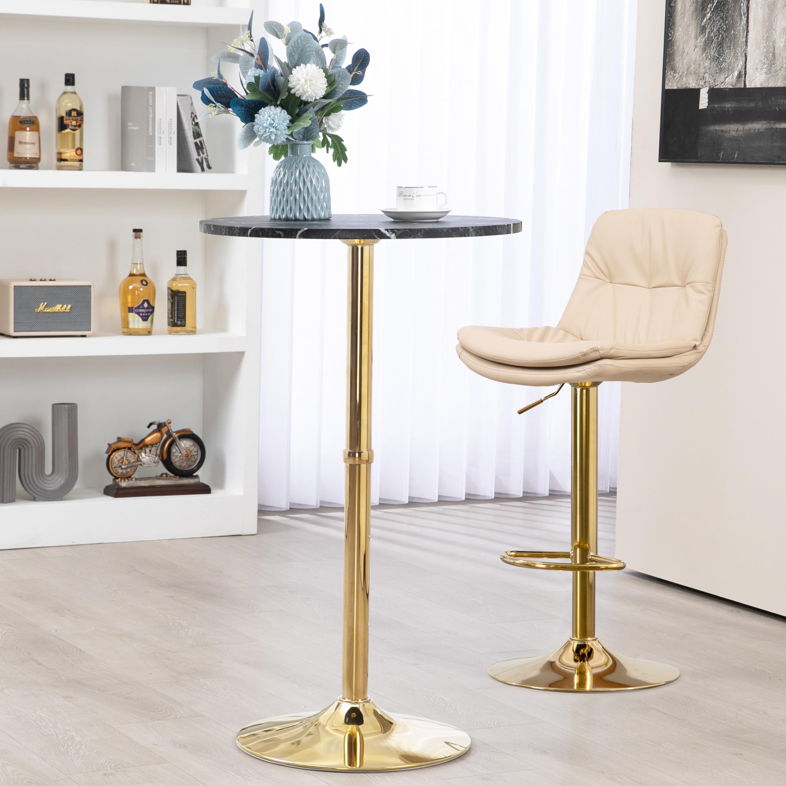 Finnhomy 24" Round Cocktail Bar Table with Metal Base, Tall Bistro Pub Table, Counter Bar Height Table for Kitchen, Dining Room, Living Room, Easy Assembly, Black&Gold