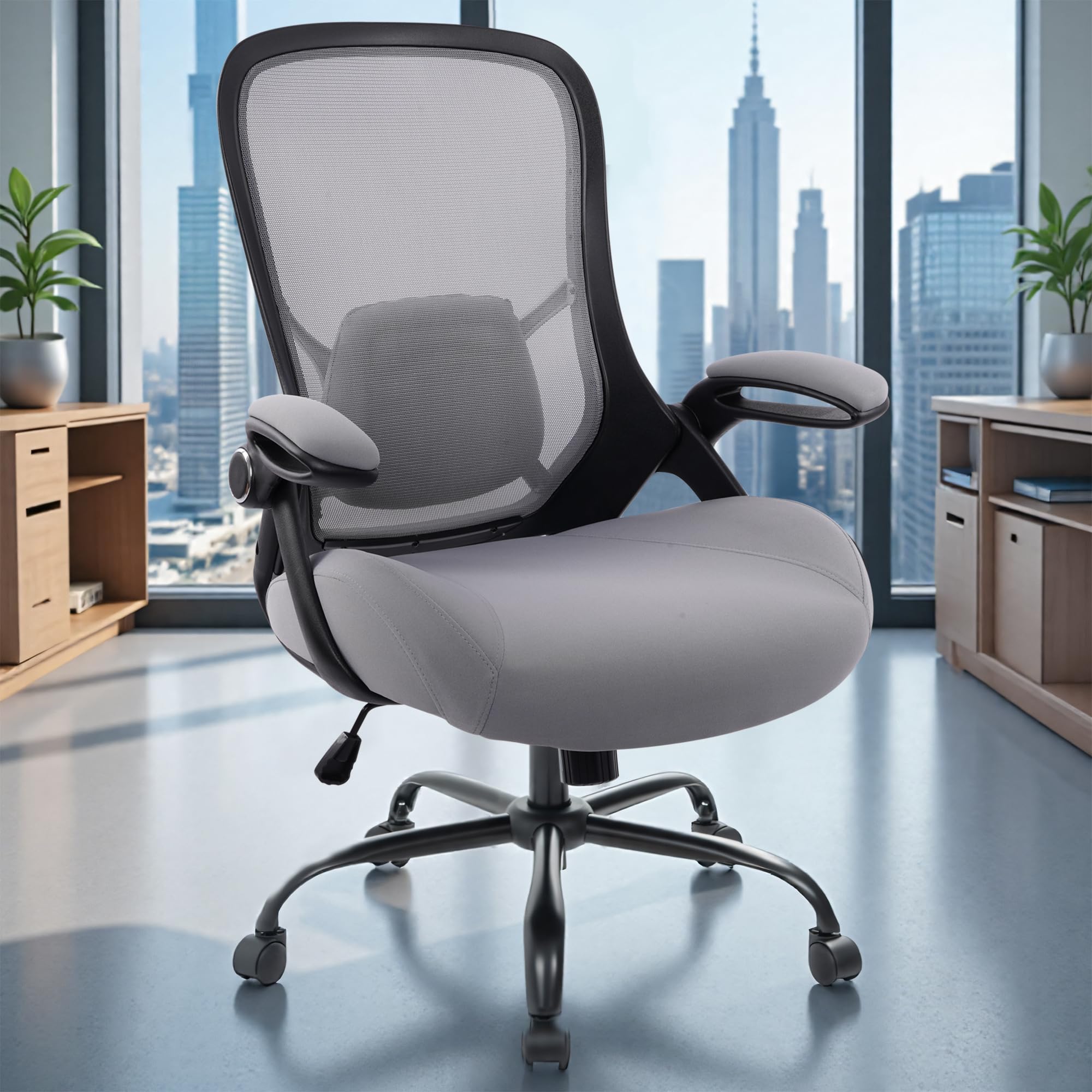 400lbs Heavy Duty Office Chair, 5" Thickened Seat Ergonomic Desk Chair with Adjustable Armrests, Home Office Computer Chairs for Long Hours Mesh Executive Chair(Dark Grey)