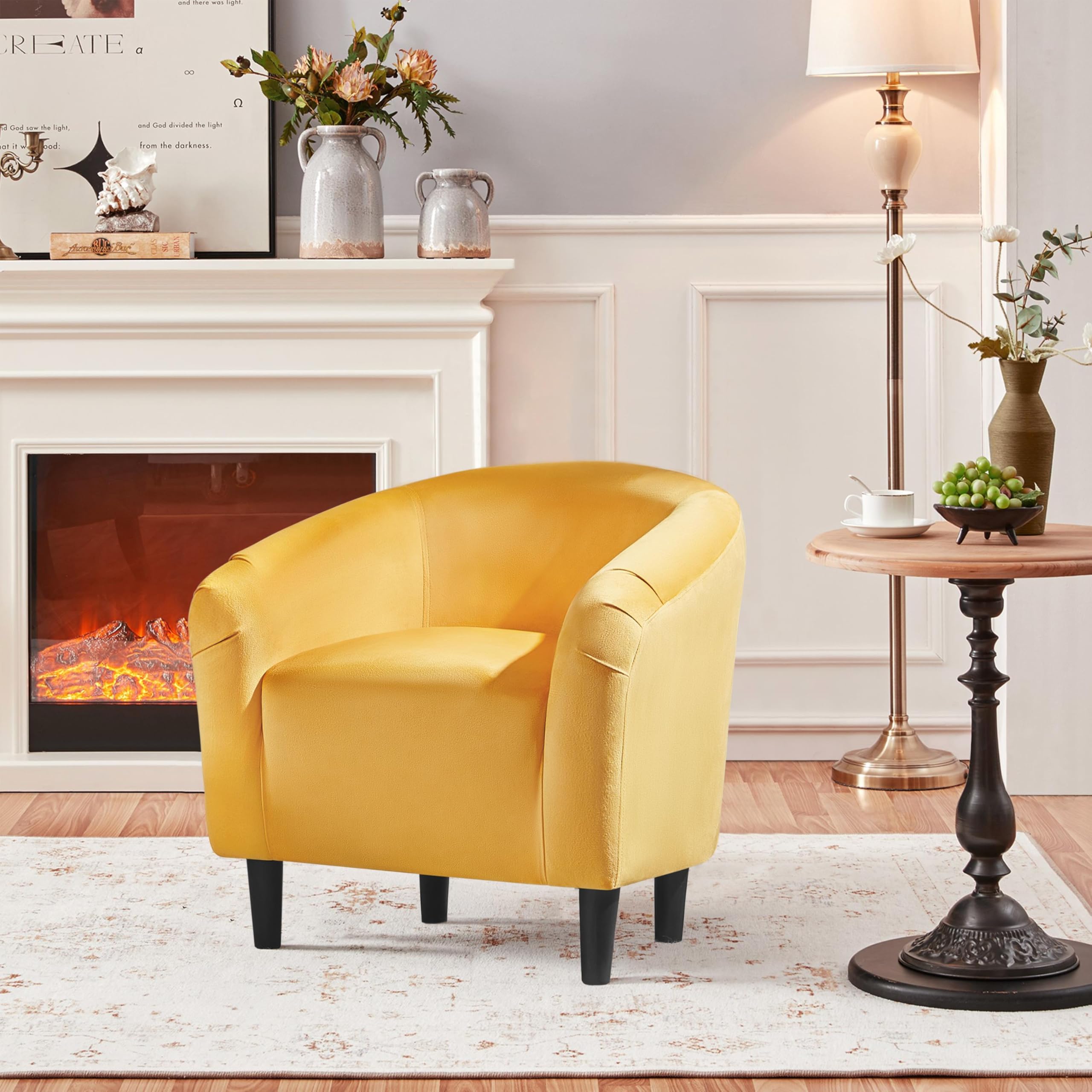 Accent Barrel Chair, Velvet Club Chair, Furry Sherpa Elegant Armchair with Cozy Soft Padded, Suitable for Living Room Bedroom Reception Room Office, Yellow