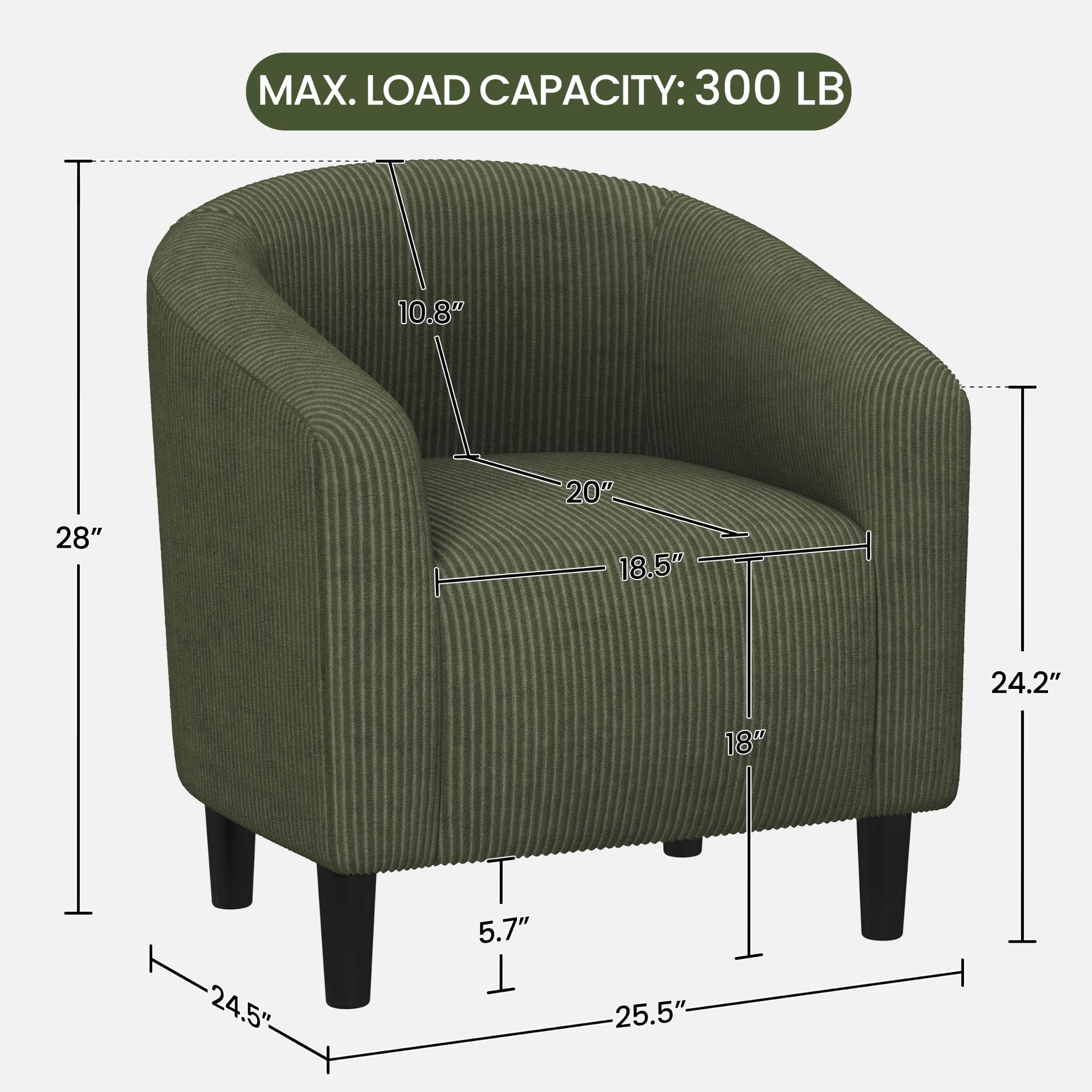 Accent Barrel Chair, Corduroy Fabric Club Chair, Furry Sherpa Elegant Armchair with Cozy Soft Padded, Suitable for Living Room Bedroom Reception Room Office, Dark Green