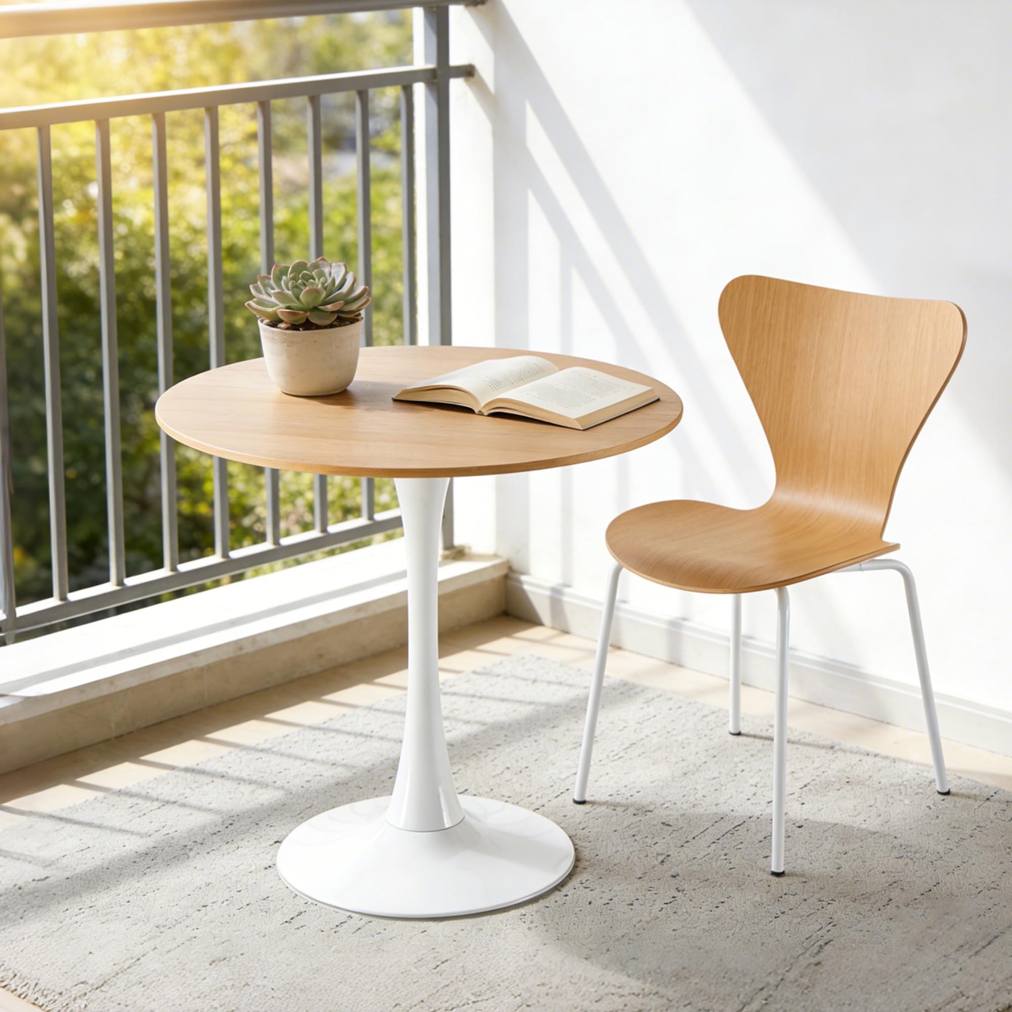 Round Tulip Dining Table, 31.5" Circle Tulip Table with Thickened Tabletop & Metal Pedestal, Mid Century Modern Bistro Table for Kitchen, Small Places, Living Room