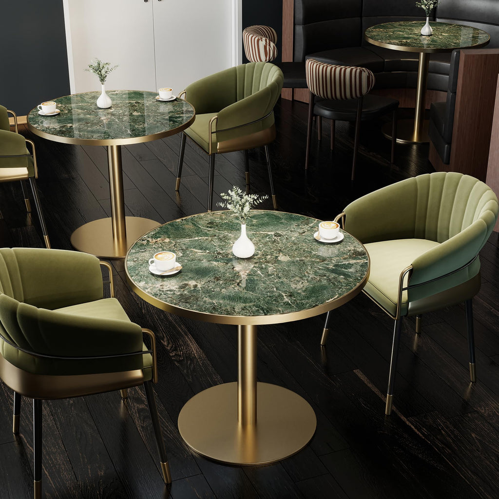 hausway 31.5" Tulip Table,Round Kitchen Dining Table for 2-4 with Thick Sintered Stone Top,Titanium Golden Pedestal Base,Heat-Resistant,Bistro Table for Dining Room,Café,Small Space（Emerald Essence）