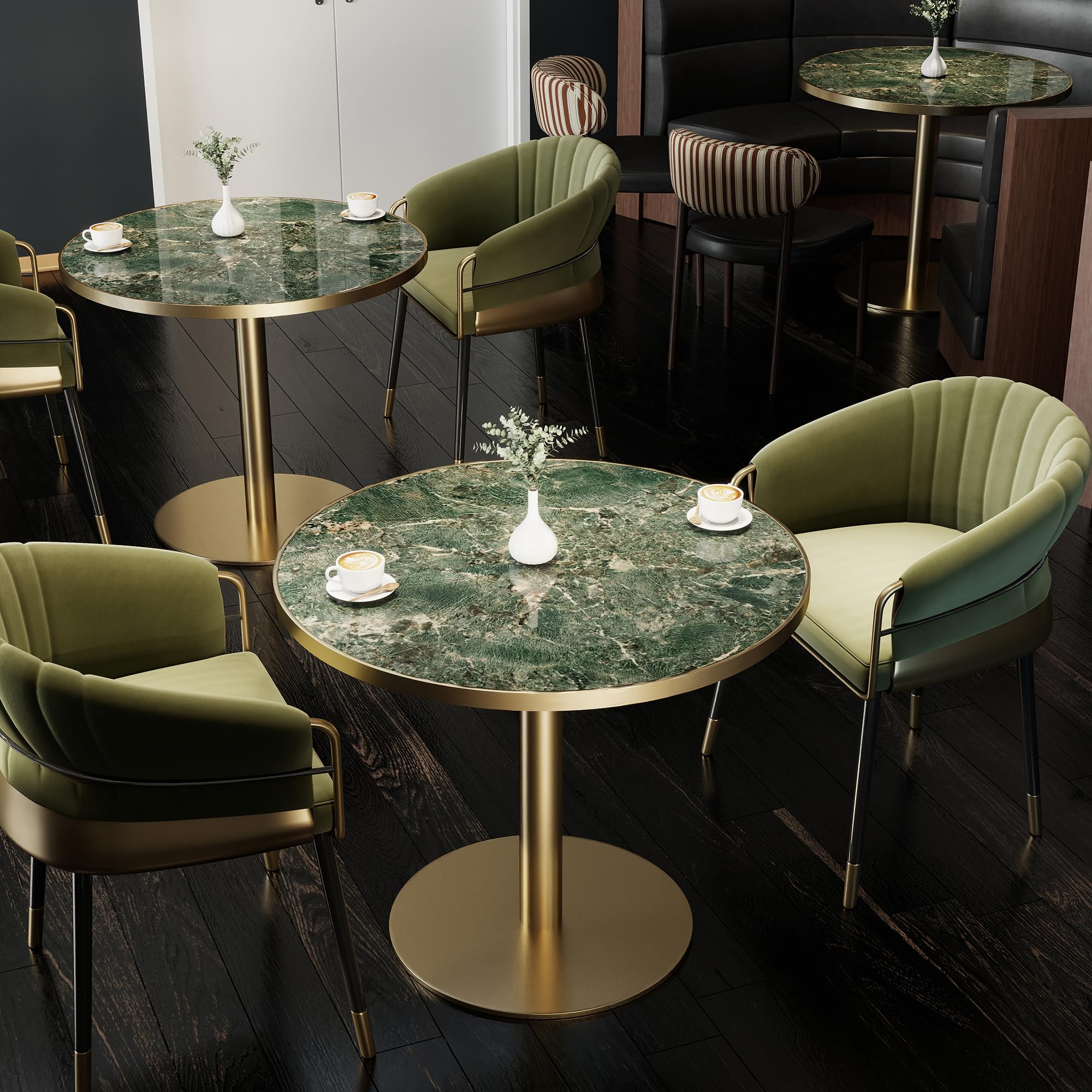 hausway 31.5" Tulip Table,Round Kitchen Dining Table for 2-4 with Thick Sintered Stone Top,Titanium Golden Pedestal Base,Heat-Resistant,Bistro Table for Dining Room,Café,Small Space（Emerald Essence）