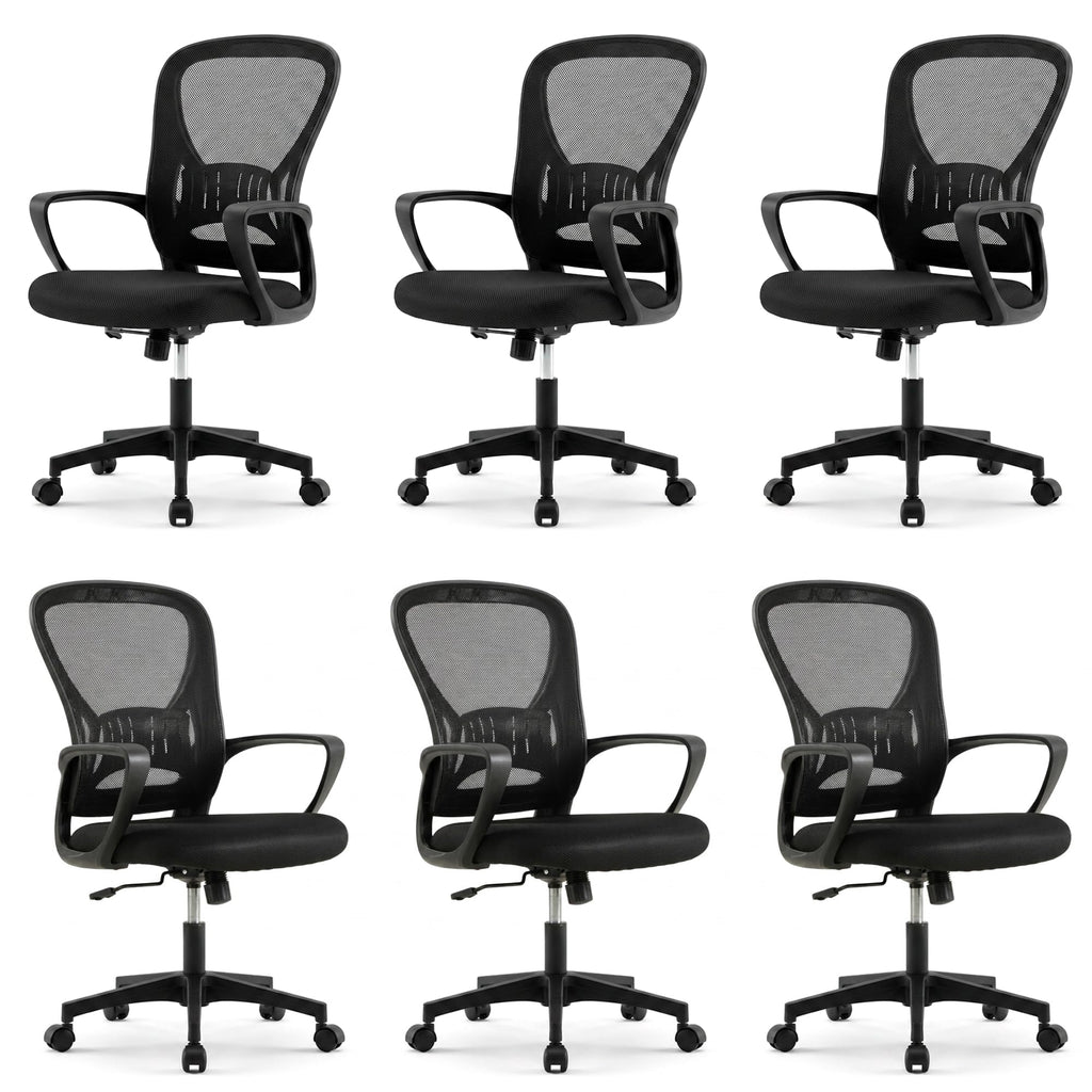 Ergonomic Office Chairs Set of 6, Mesh Conference Room Chairs, Swivel Computer Desk Chair with Wide Seat Cushion, Height Adjustable and Rocking Tilt for Home Office