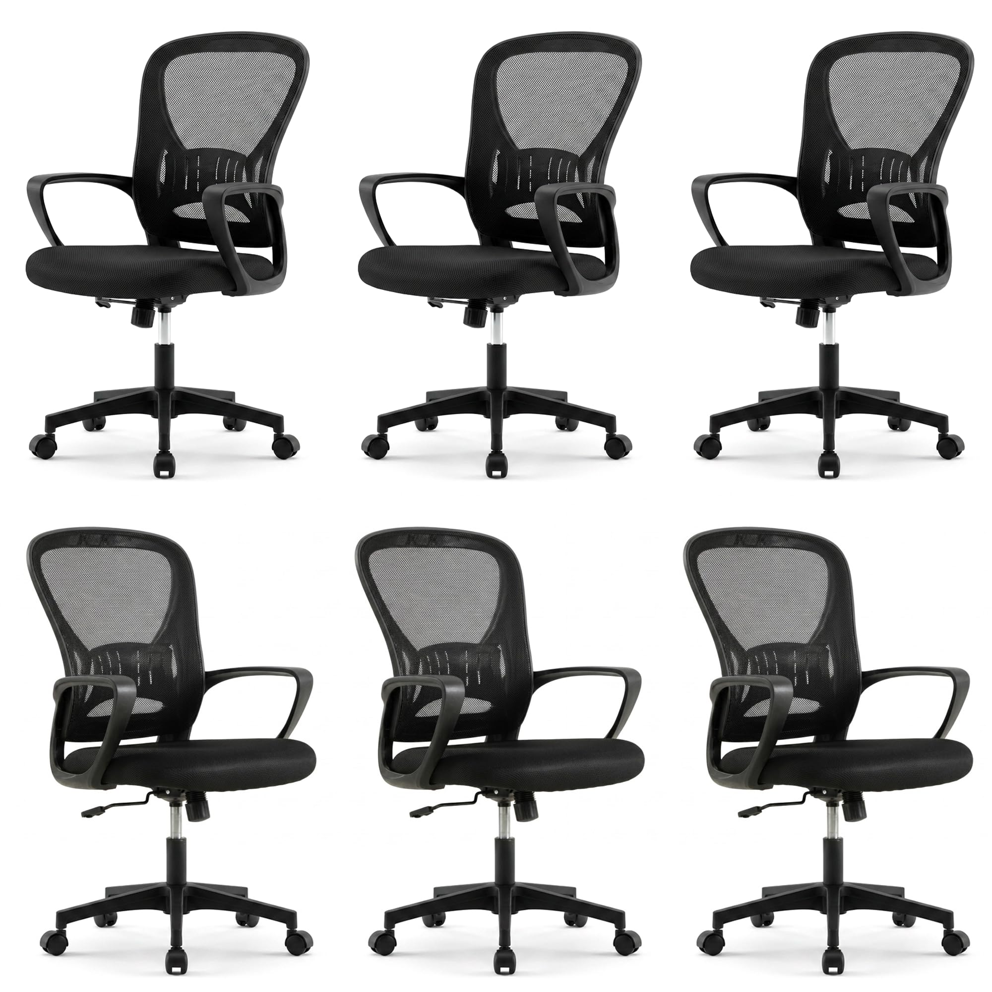 Ergonomic Office Chairs Set of 6, Mesh Conference Room Chairs, Swivel Computer Desk Chair with Wide Seat Cushion, Height Adjustable and Rocking Tilt for Home Office