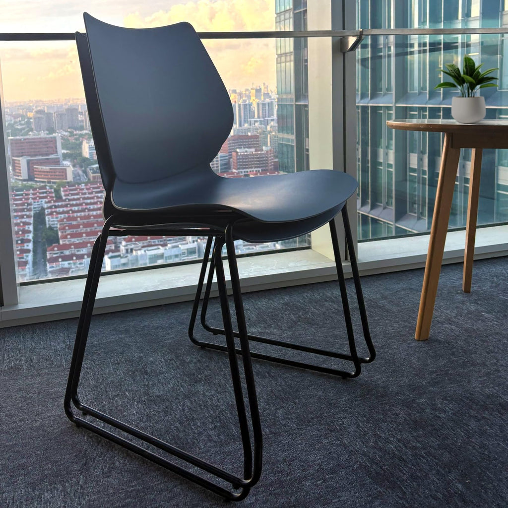 Set of 12, Stackable Waiting Room Chair, Stacking Office Chair with Ergonomic Lumbar Support and Metal Legs, Plastic Desk Chairs for Conference School Church Guest Reception , Black