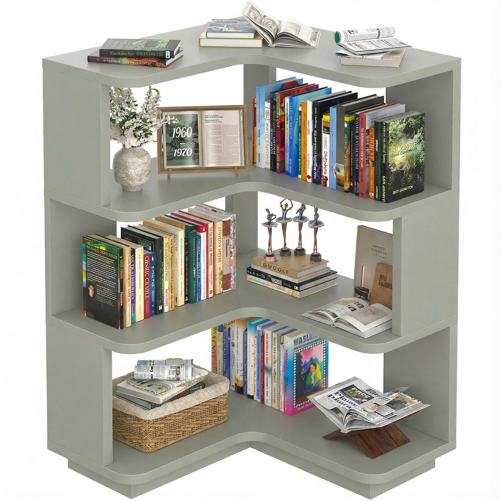 Corner Book Shelf, 4-Shelf L Shaped Corner Bookshelf with Baffle