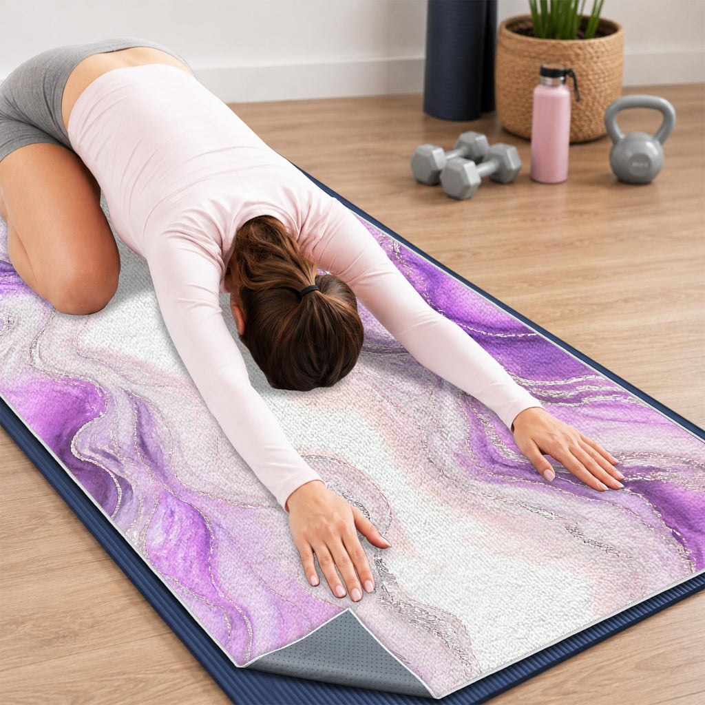 Yoga Mat Towel, Hot Yoga Towel High-Definition Pattern, Machine Washable with Ultra-Absorbent Yoga Towels for Hot Yoga Non Slip for Fitness, Exercise, Pilates, 72 x 27 in, Purple Ripples