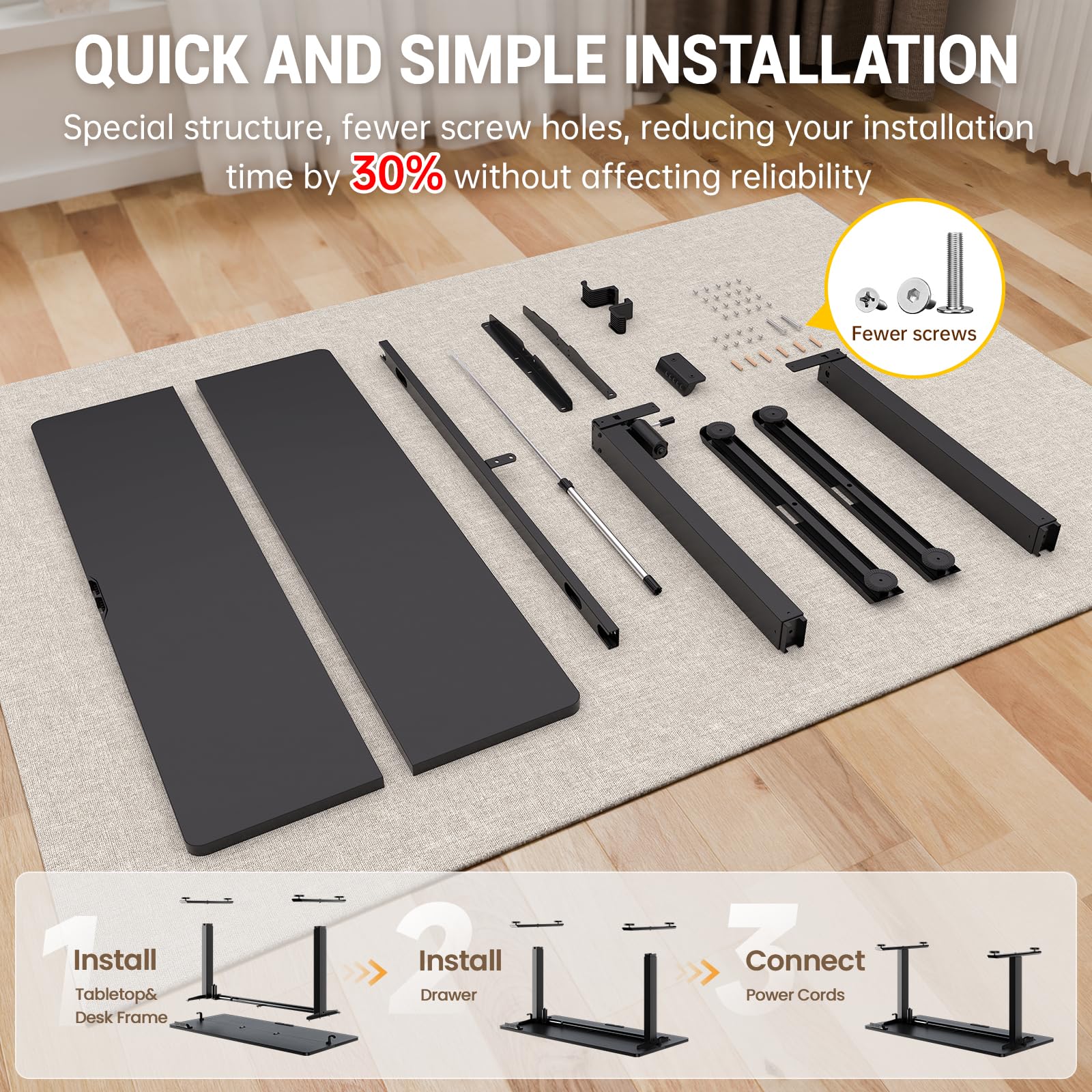 39.4" Small Electric Standing Desk, Adjustable Height Office Desk with Wood Desktop, Computer Table for Home Work, Study and Gaming, Small Spaces, Modern Furniture, Black