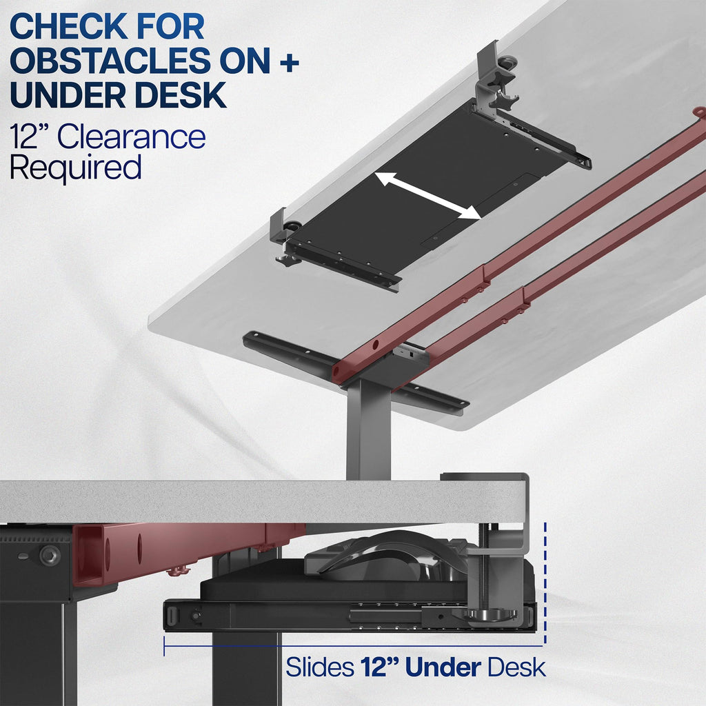 Small Keyboard Tray, Under Desk Pull Out with Extra Sturdy C Clamp Mount System, 20 Inches (26 Inches Including The Clamps) x 11 Inches Slide-Out Platform Computer Drawer for Typing, Black,