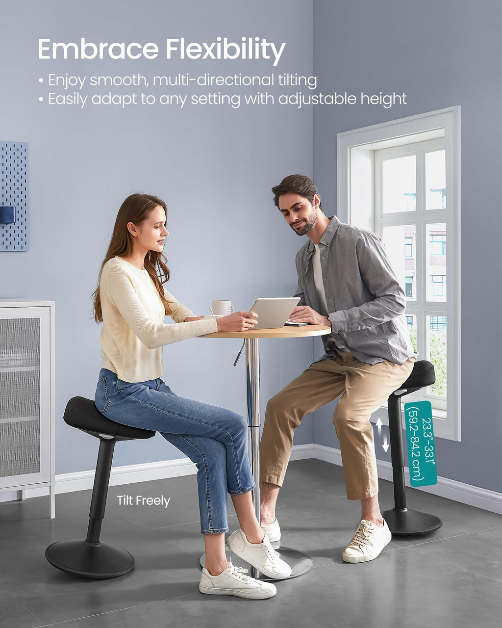 Ergonomic Sit Stand  Stool, Height Adjustable Standing Desk Stool 23.3-33.1 Inches, Swivel Balance Chair with Non-Slip Base, Saddle Seat, for Active Sitting, Office, Home, Ink Black