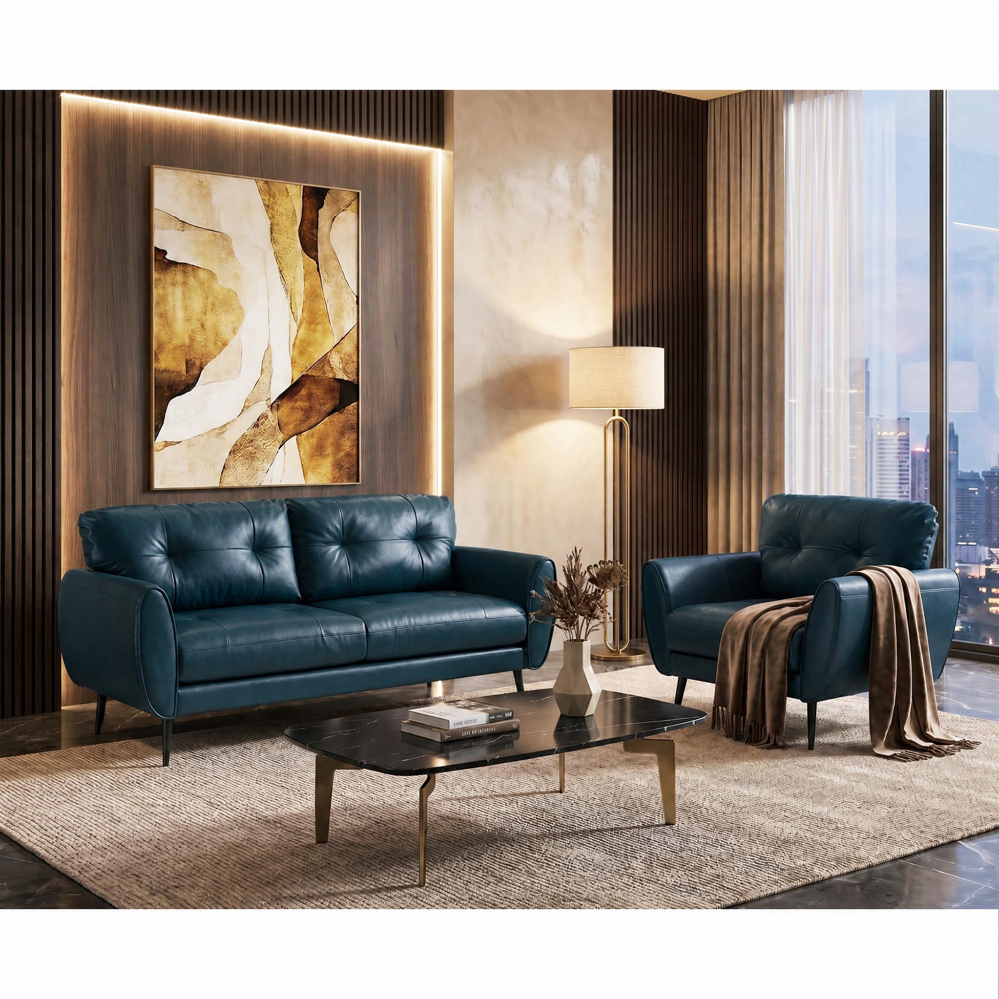Sofa Couch 61" Small Loveseat Couches for Living Room Leather Couch Mid Century Modern Tufted Mini Sofa Comfy Office 2 Seat Settee Love Seat Small Couches for Spaces Bedroom (2, Blue)