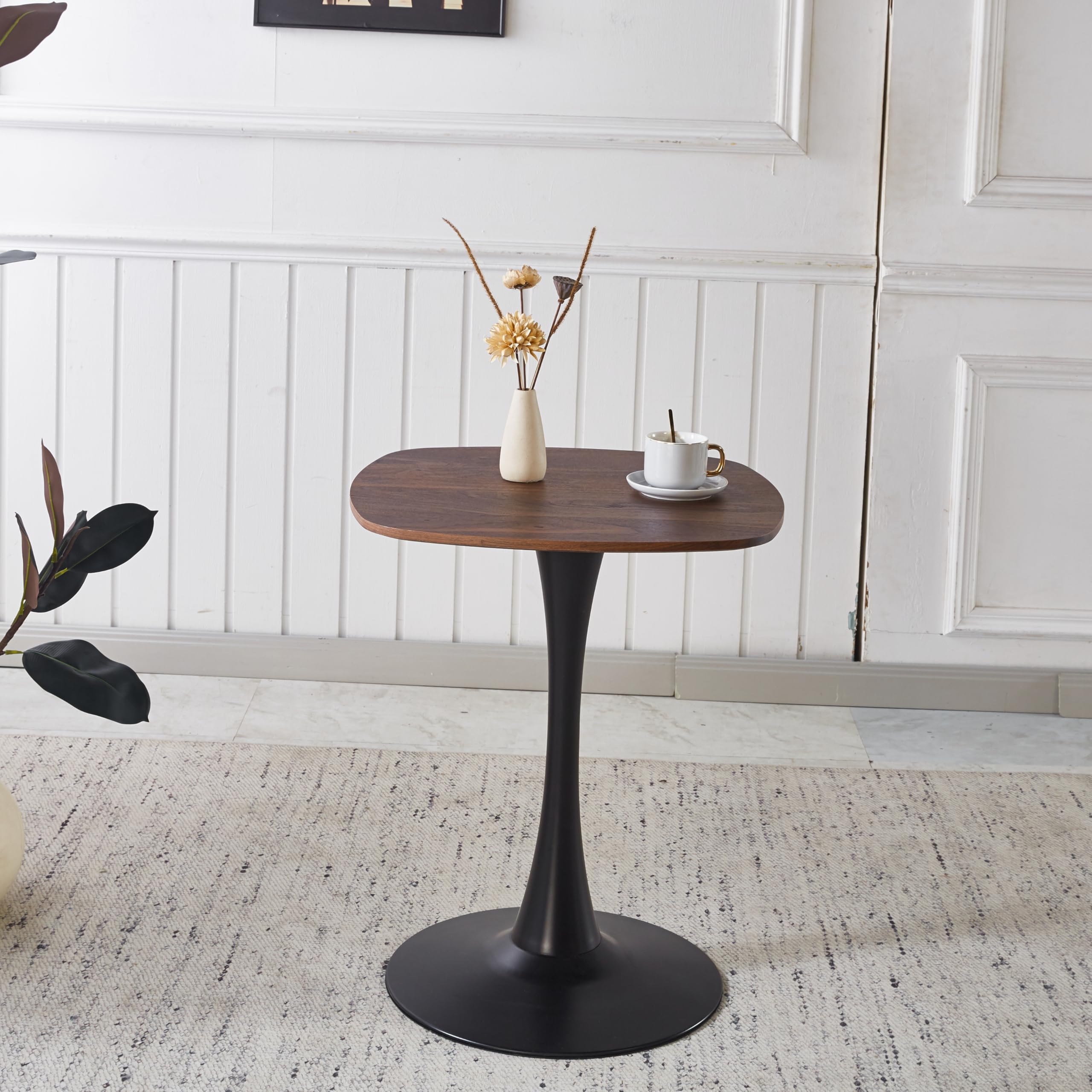 23.6" Square Tulip Dining Table, Mid-Century Tulip Table Kitchen Tulip Dining Table 2 People with MDF Table Top & Metal Base for Office Living Room