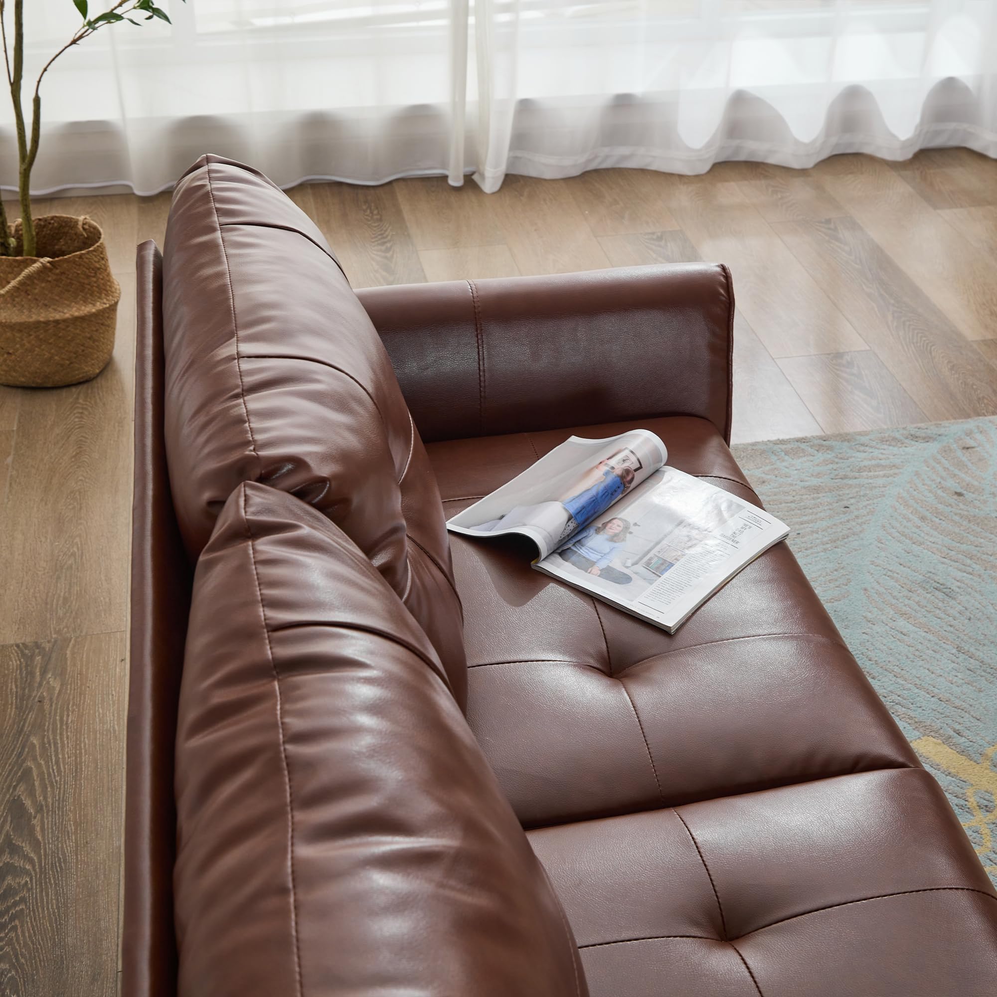 Sofa Couch 61" Small Loveseat Couches for Living Room Leather Couch Mid Century Modern Tufted Mini Sofa Comfy Office 2 Seat Settee Love Seat Bedroom (2, Brown)