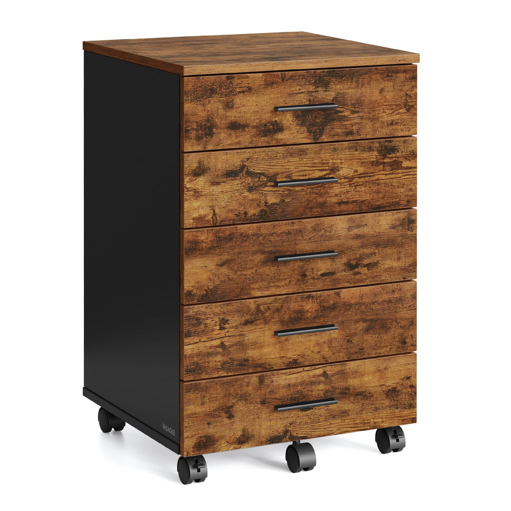 File Cabinet, Mobile Pedestal Filing Cabinet with Wheels, Printer Stand with 5 Drawers, Tool-Free Sliding Rails, for Study, Home Office, Rustic Brown