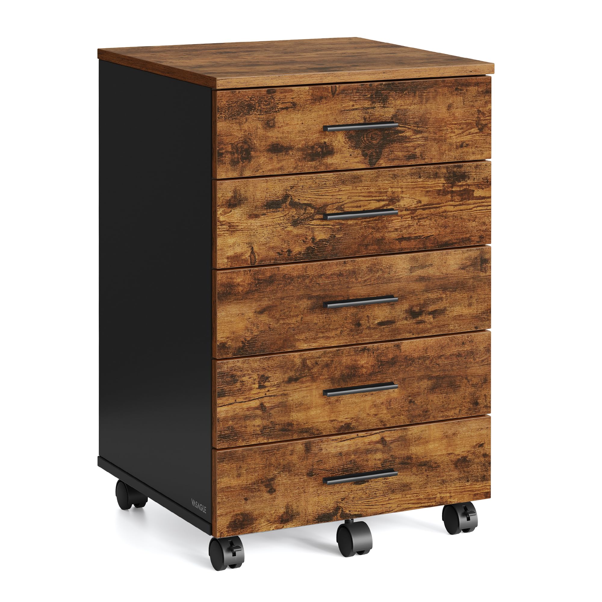 File Cabinet, Mobile Pedestal Filing Cabinet with Wheels, Printer Stand with 5 Drawers, Tool-Free Sliding Rails, for Study, Home Office, Rustic Brown
