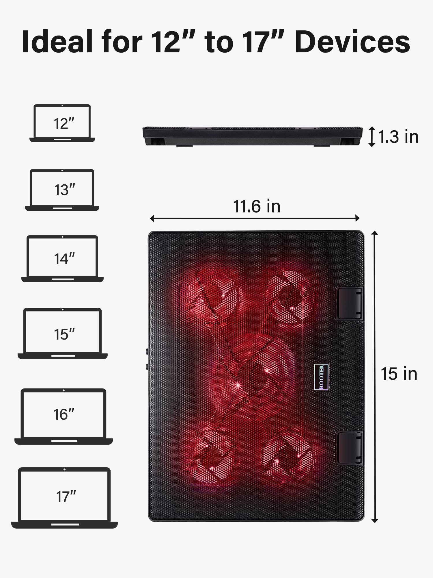 Laptop Cooling Pad, Laptop Cooler with 5 Quiet Fans for 12"-17" Computer PC Notebook Gaming Laptop Fan, Height Adjustable Laptop Cooling Stand Laptop Accessories, Red