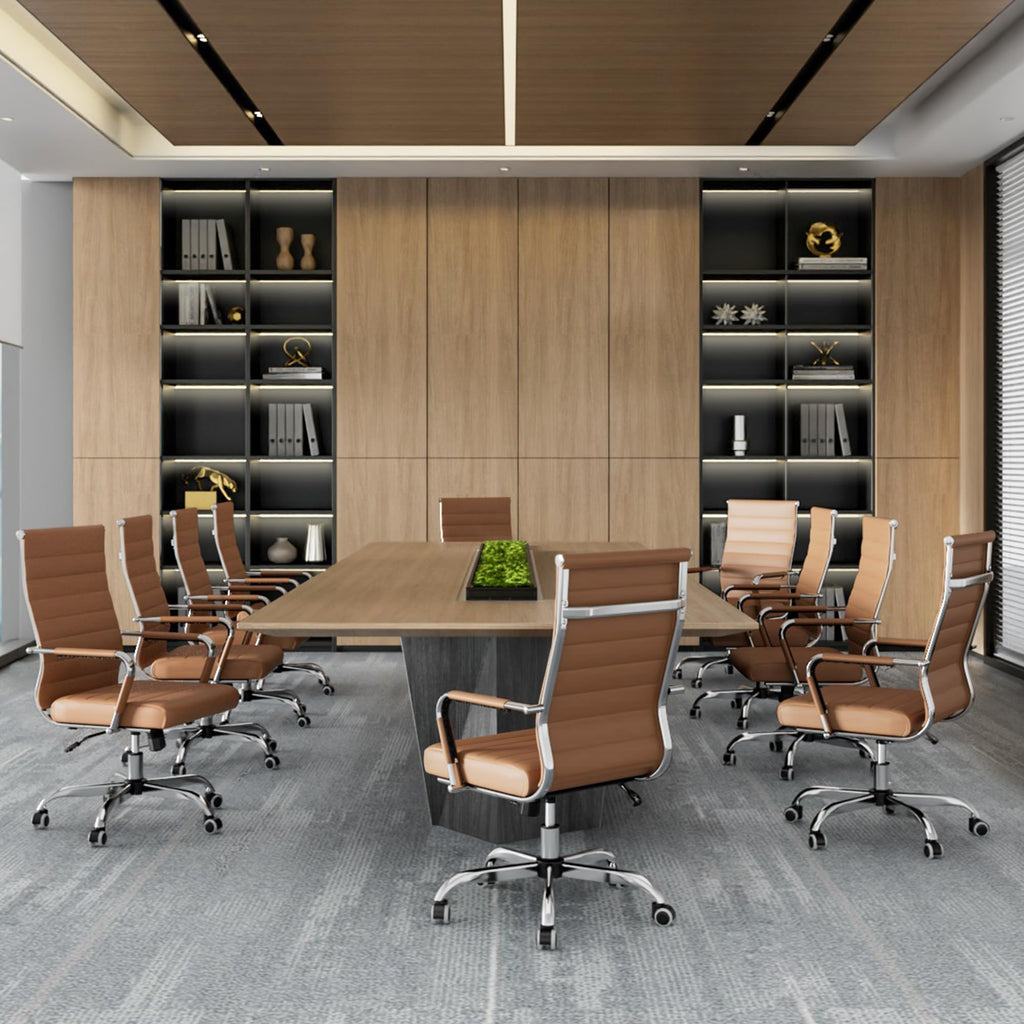Ergonomic Office Desk Chair, Ribbed Leather Modern Conference Room Chairs, Executive Adjustable Swivel Rolling Chair for Home & Office.