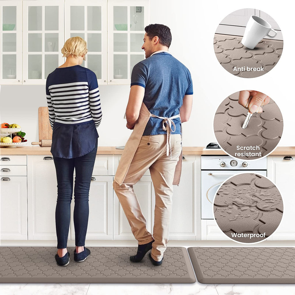 Mat [2 PCS] Cushioned Anti-Fatigue Floor Mat, Waterproof Non-Skid Kitchen Mats and Rugs, Ergonomic Comfort Foam Kitchen Rugs, Standing Mat for Floor,Office, Sink(Khaki,17.3"x28"+17.3"x60")