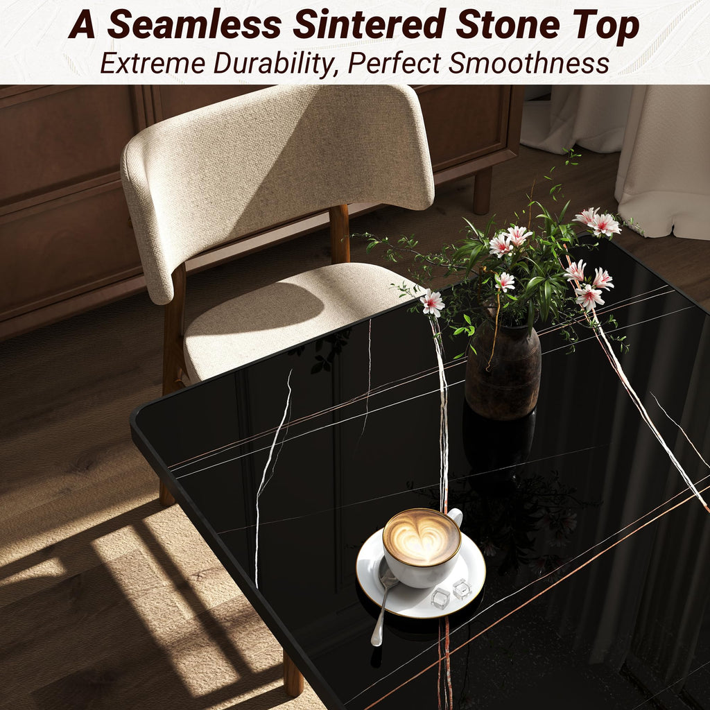hausway 31.5" Tulip Table,Square Kitchen Dining Table for 2-4 with Thick Sintered Stone Top,Titanium Golden Pedestal Base,Heat-Resistant,Bistro Table for Dining Room,Café,Small Space（Gilded Chord）